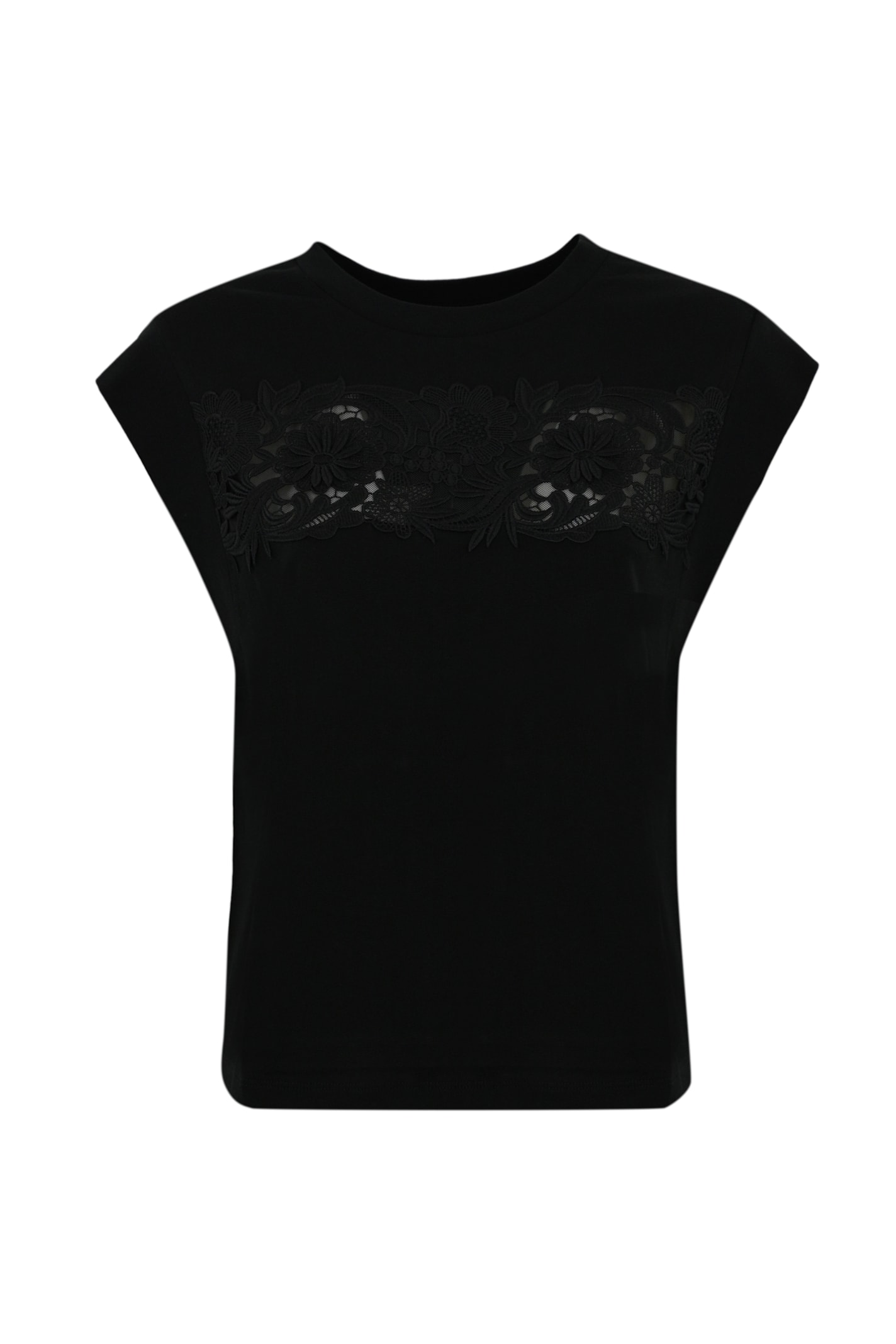 Twinset Cotton T-shirt With Lace Application In Nero