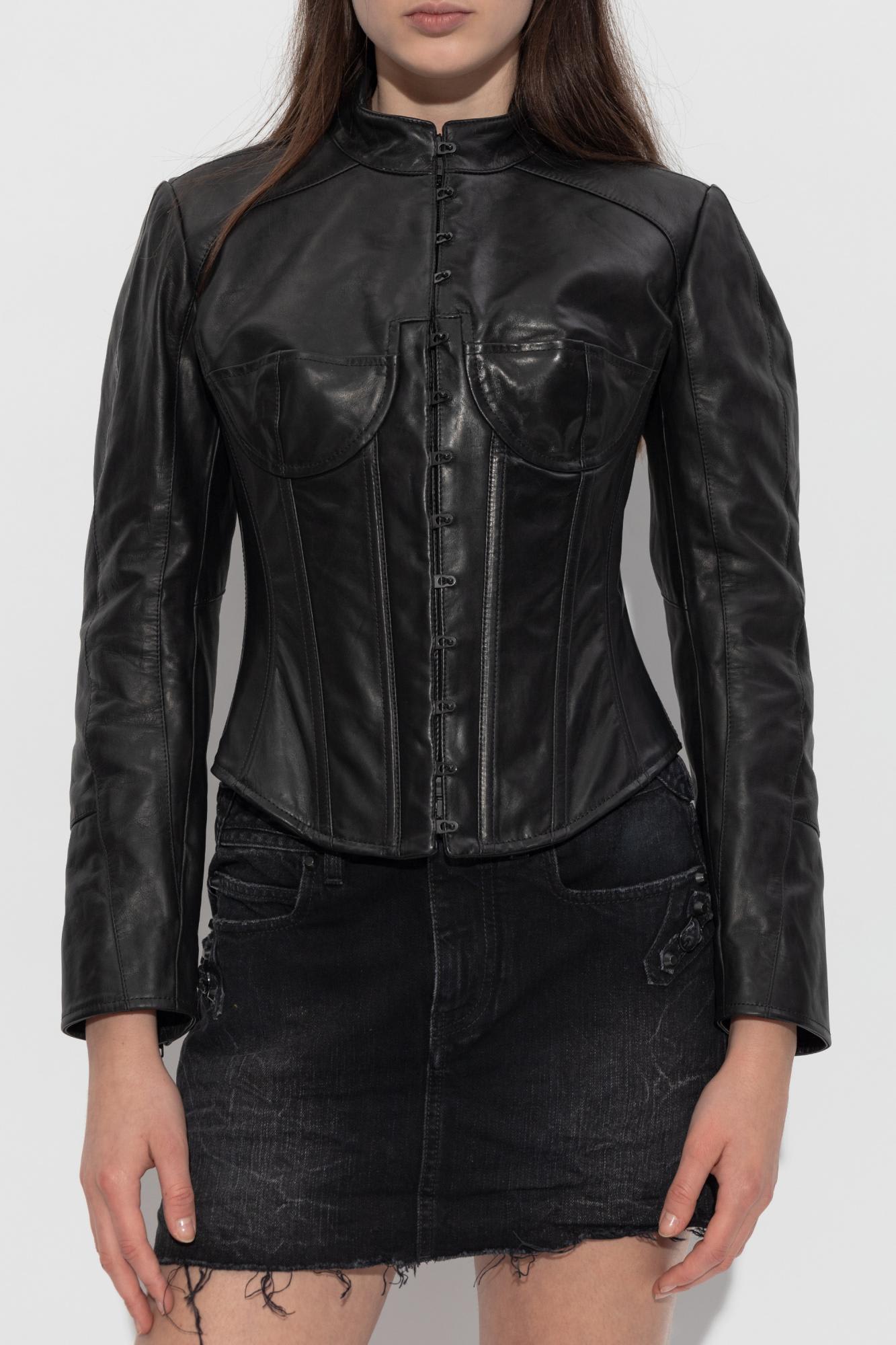 Balenciaga Leather Jacket With Stand-up Collar In Black