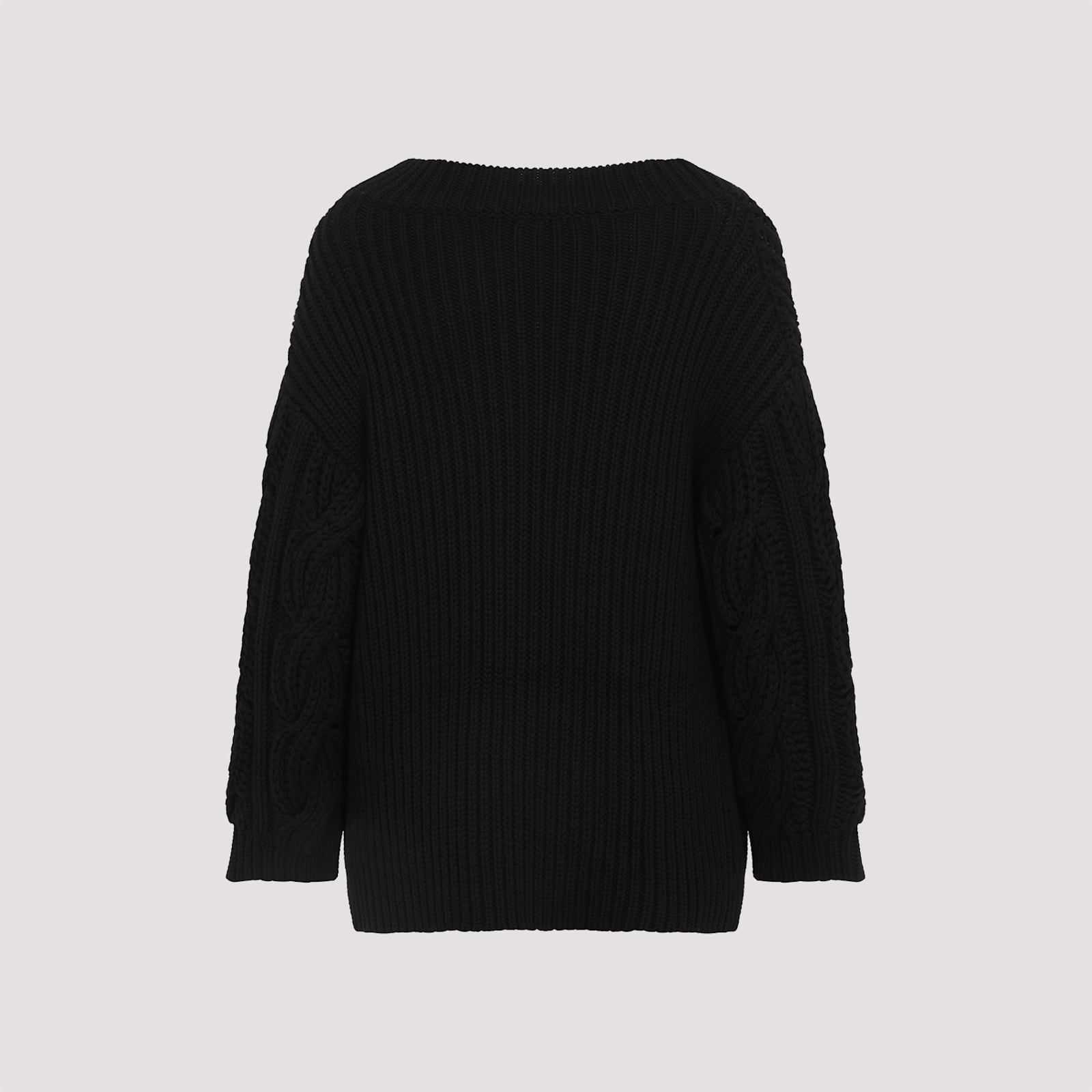 Valentino Off-shoulder Cable Wool Sweater In No Nero