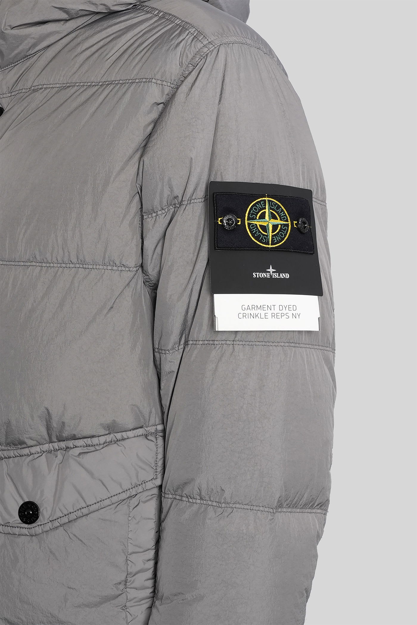 Stone Island Quilted Hooded Down Jacket With Front Pockets In Gray