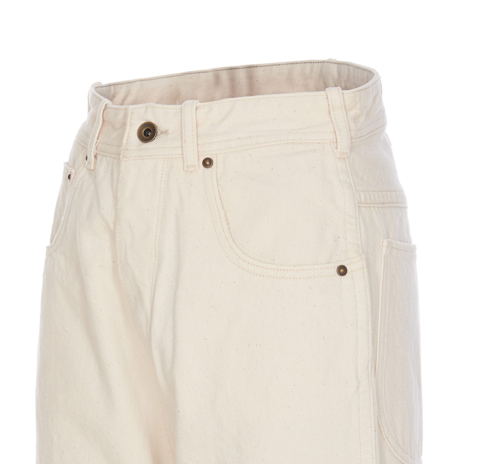 Maison Margiela Cropped Beige Cotton Jeans In White