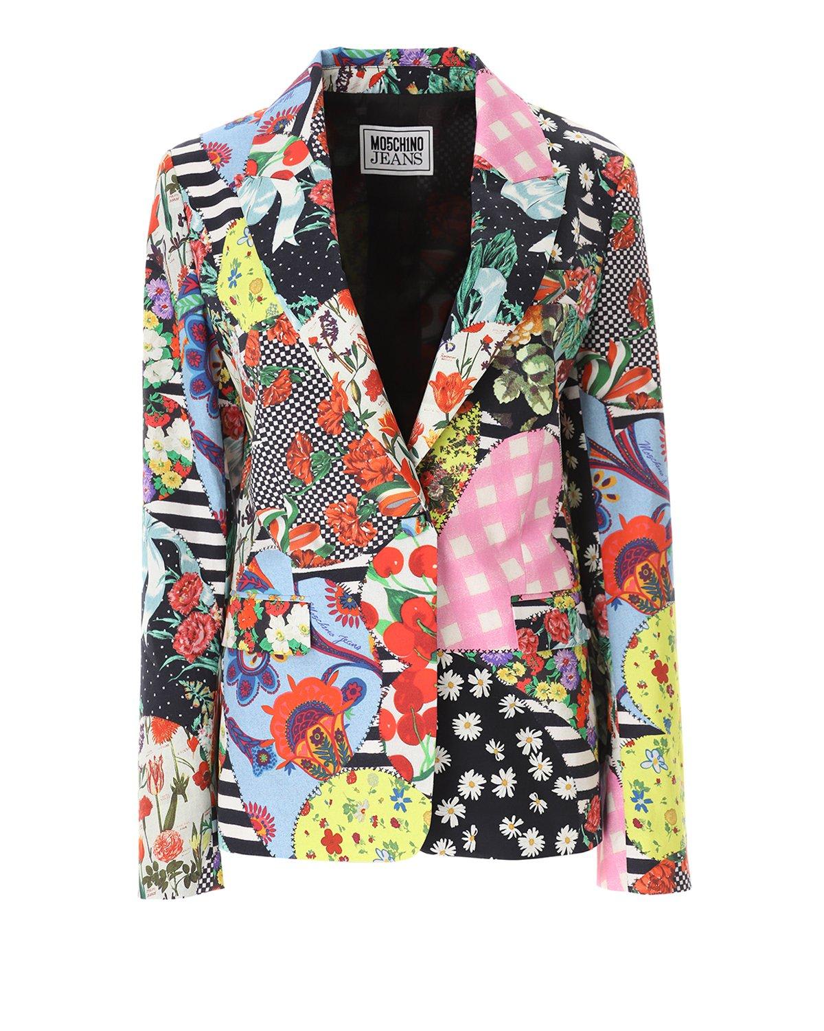 Moschino Jeans Patchwork-printed Tailored Blazer In Multi