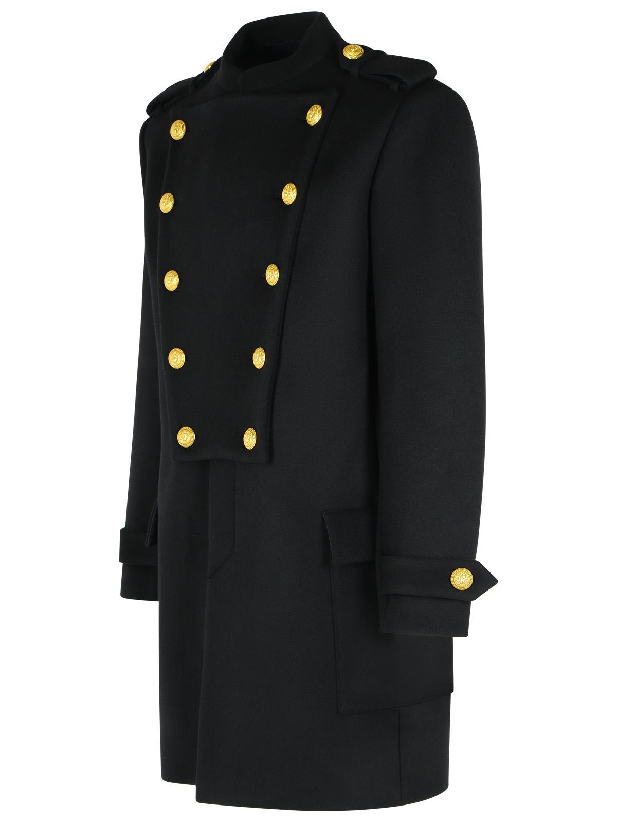 Balmain Double-breasted Embellished Wool And Cashmere-blend Coat In Black