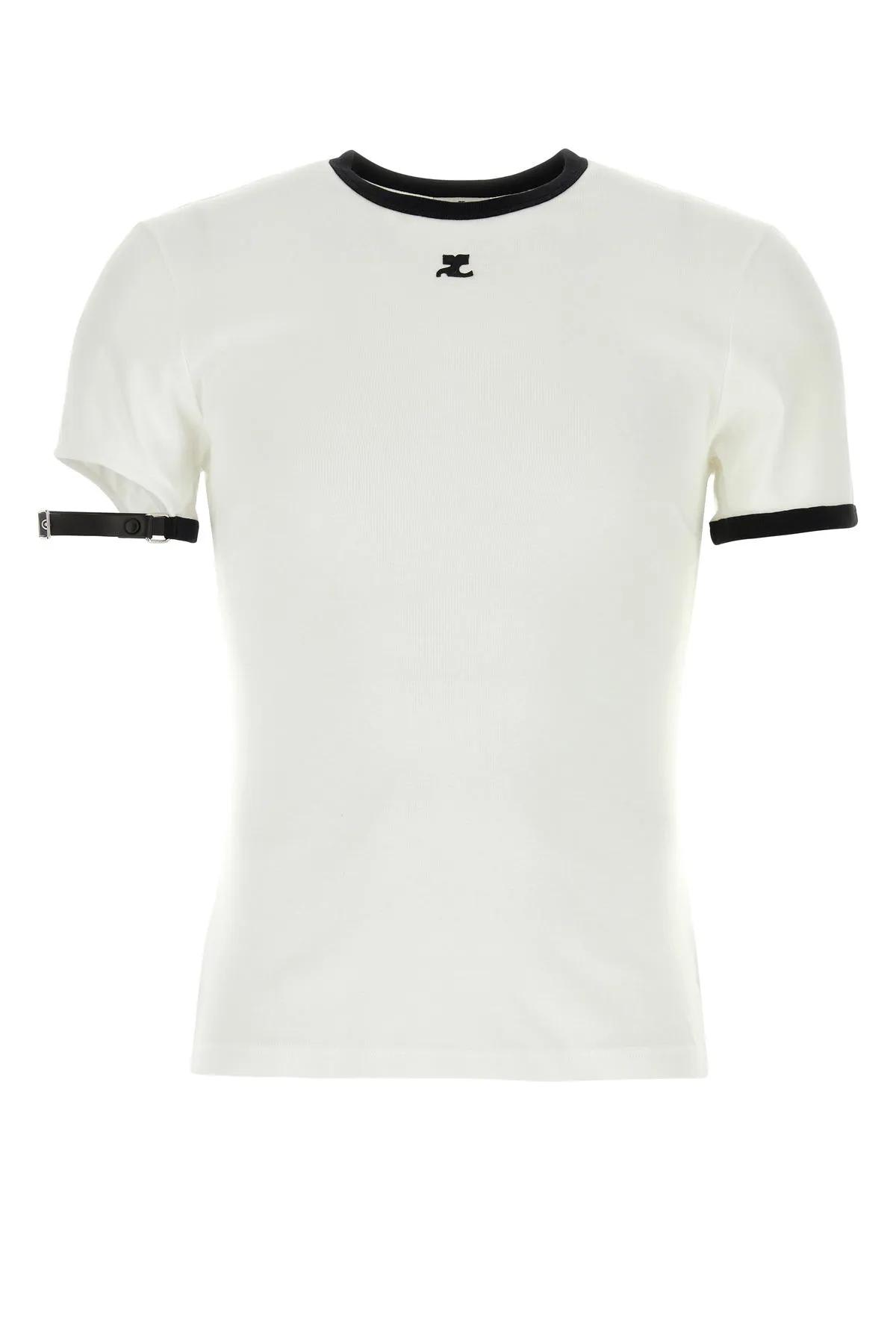 Shop Courrèges White Cotton T-shirt In White/black