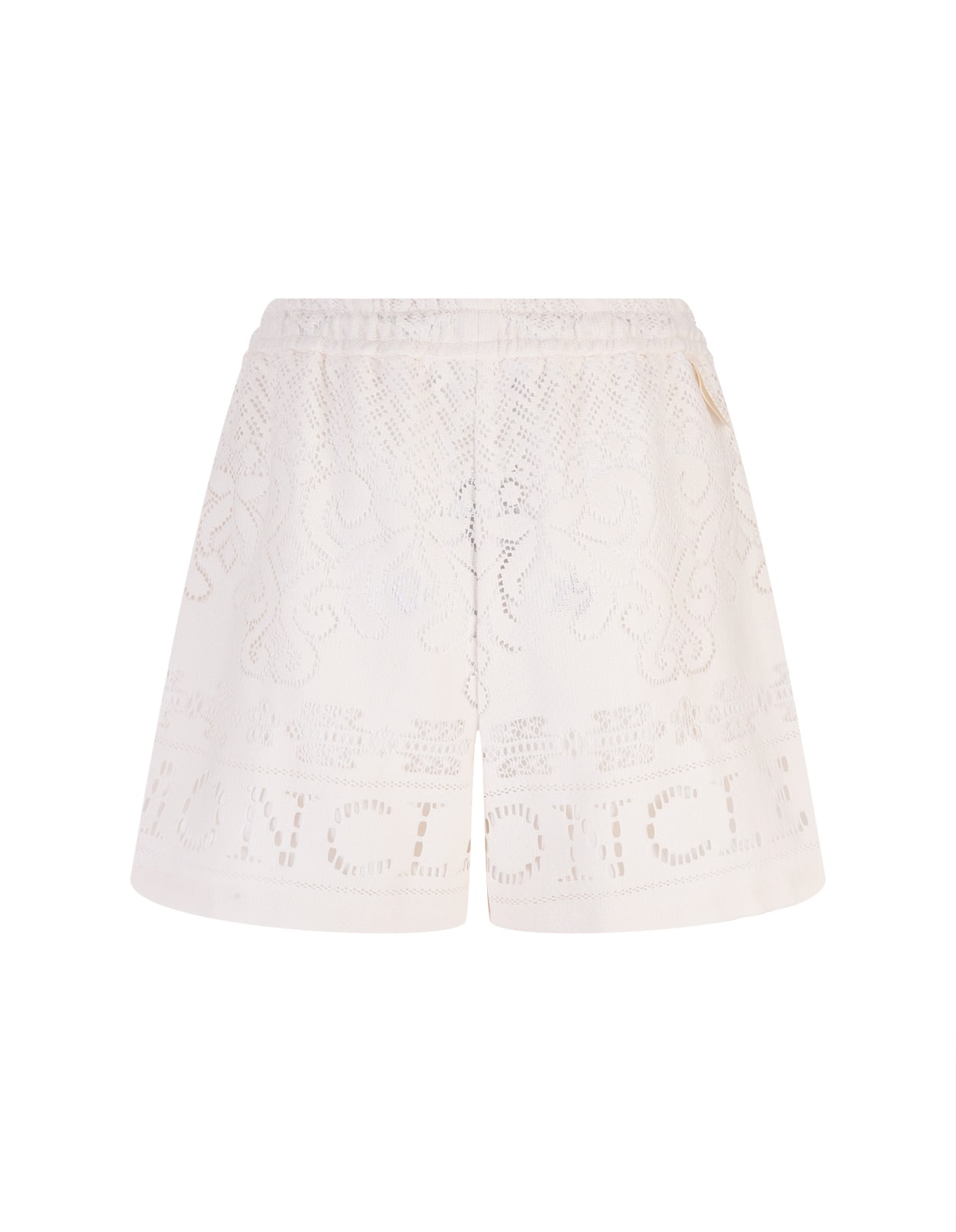 Shop Moncler Cream Shorts With Cut-out Embroidery In White