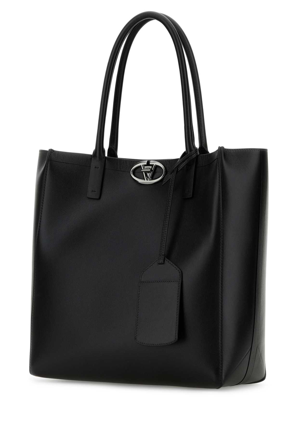 Shop Valentino Black Leather Shopping Bag In Nero