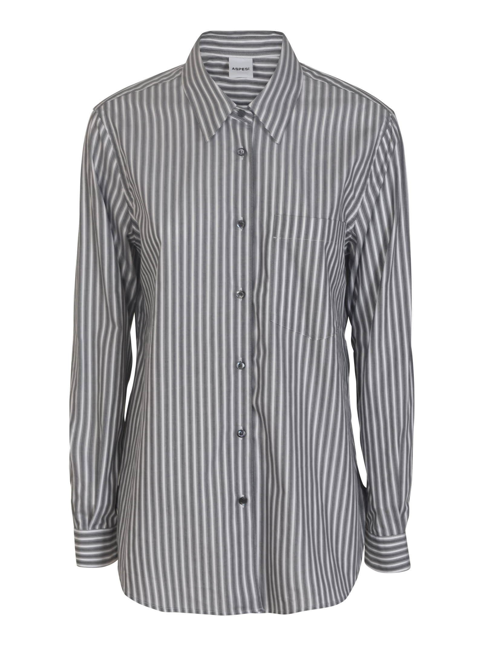 Aspesi Round Hem Striped Shirt In Stripe Gray