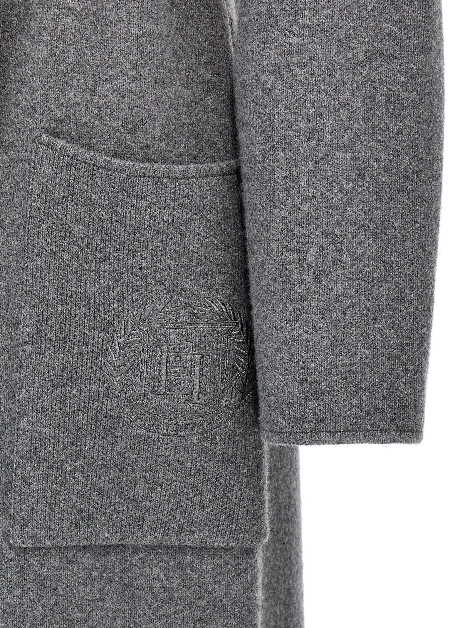Elisabetta Franchi Steel Melange Belted Coat In Gray
