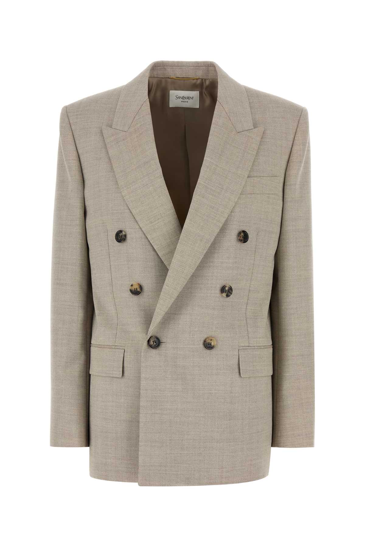 Saint Laurent Cappuccino Wool Blazer In Neutral