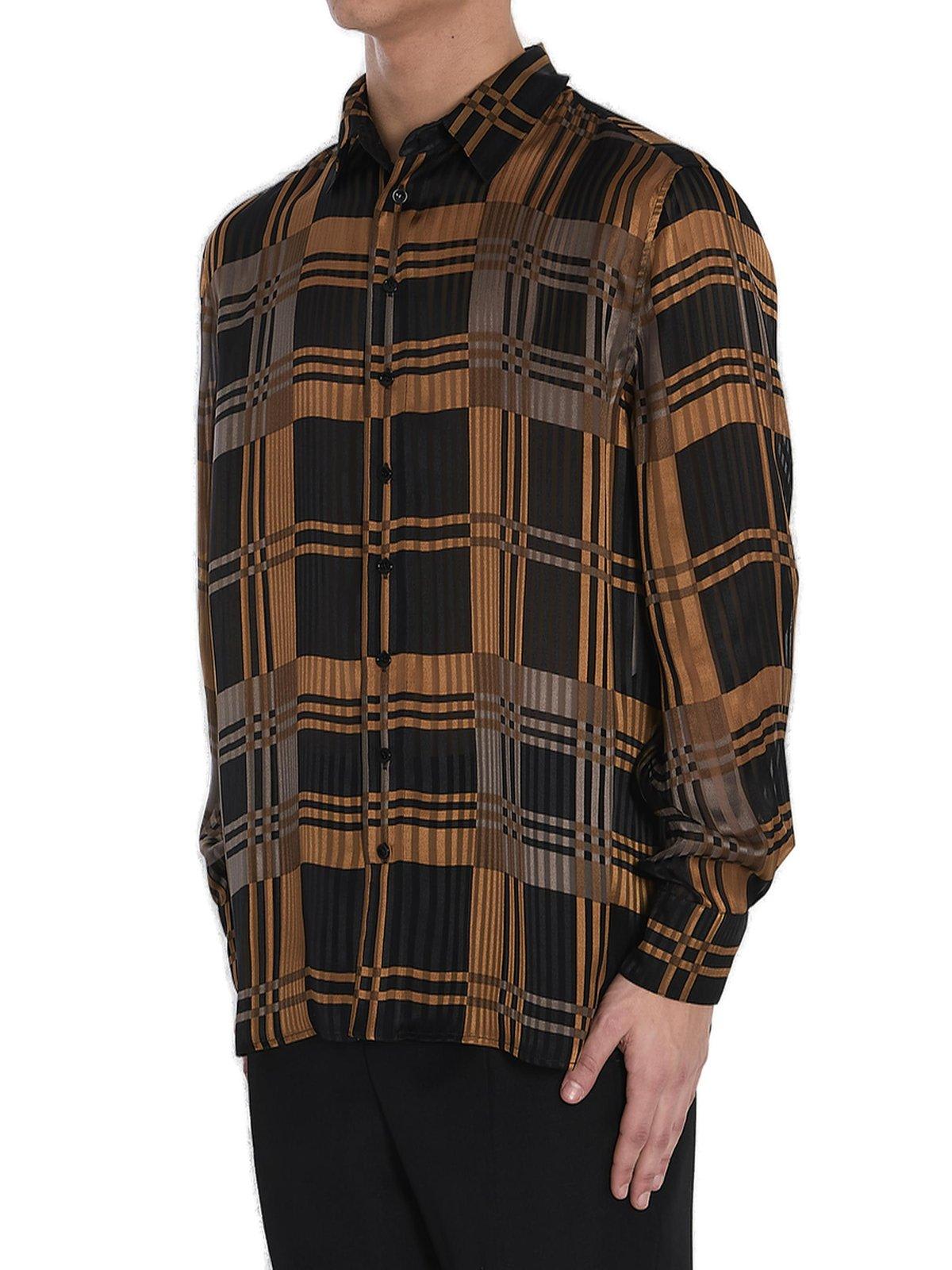 Saint Laurent All-over Patterned Button-up Shirt In Noir Caramel