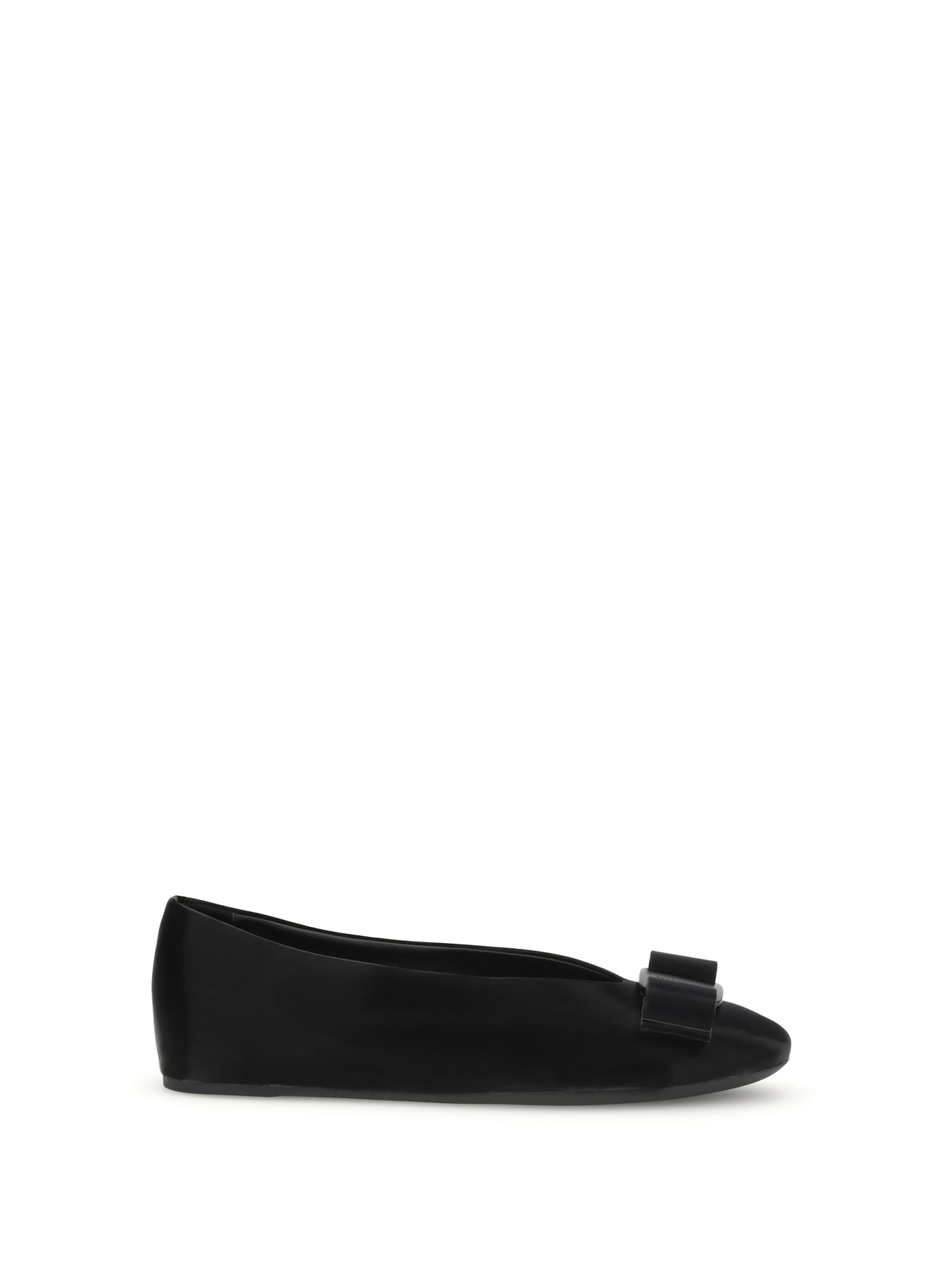 Ferragamo Leather Round Toe Ballerina Shoes With Bow Detail In Black