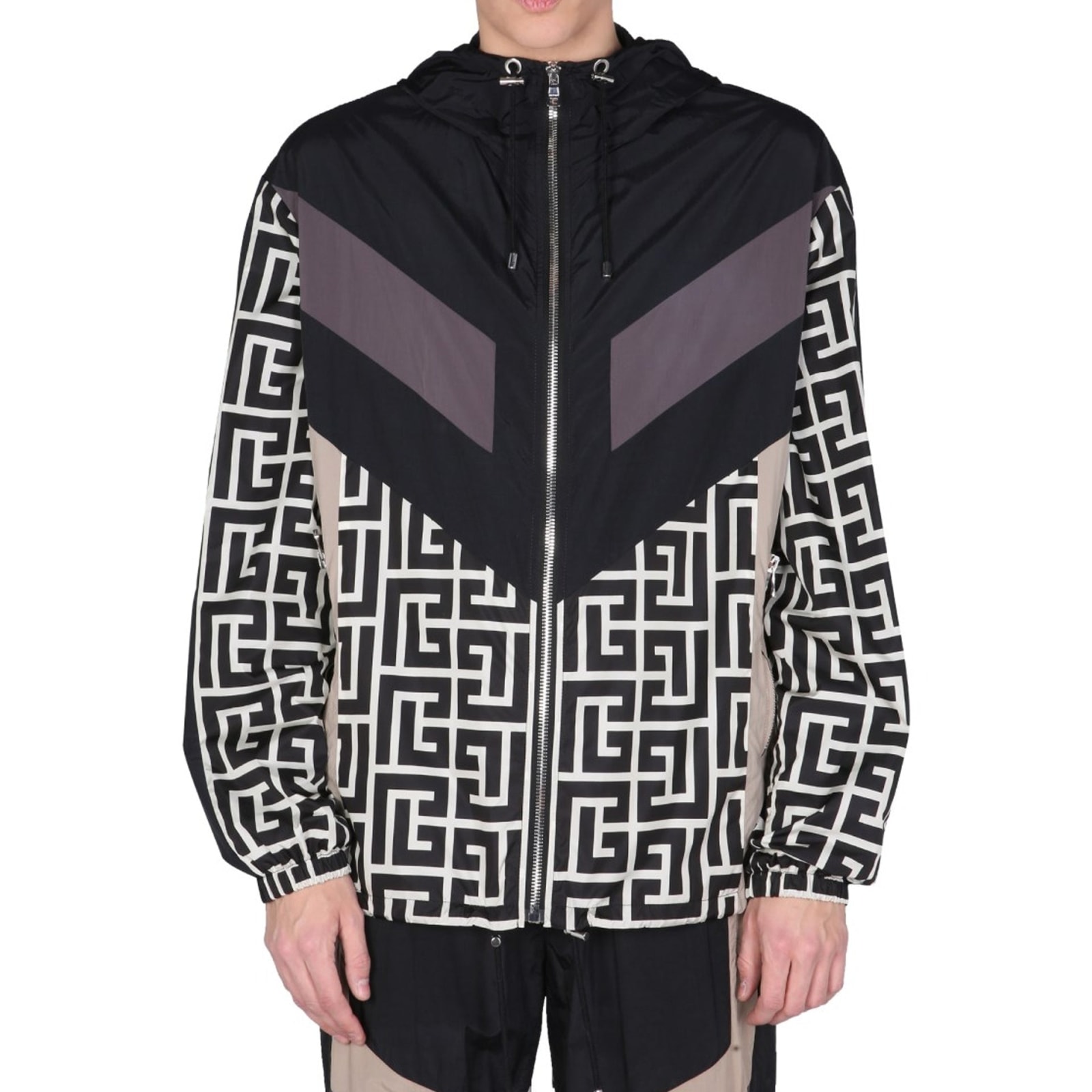 Balmain Jacket With Maxi Monogram Logo Print In Black