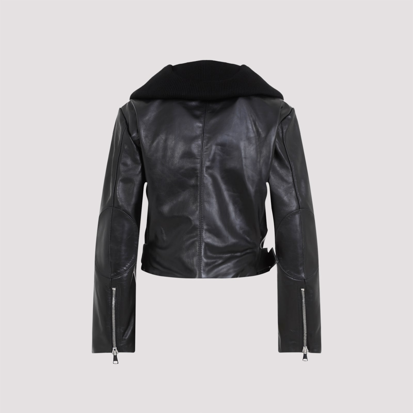 Shop Victoria Beckham Cropped Leather Biker Jacket In Black