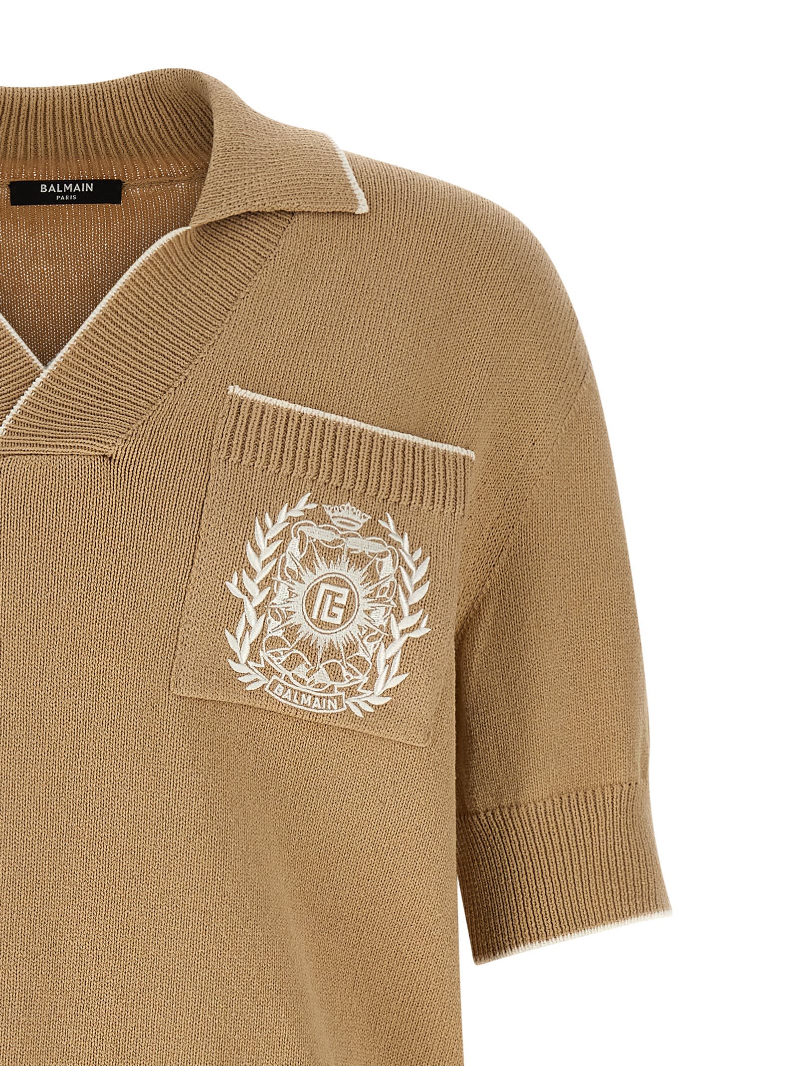 Balmain Stemma Embroidery Polo Shirt In Nude