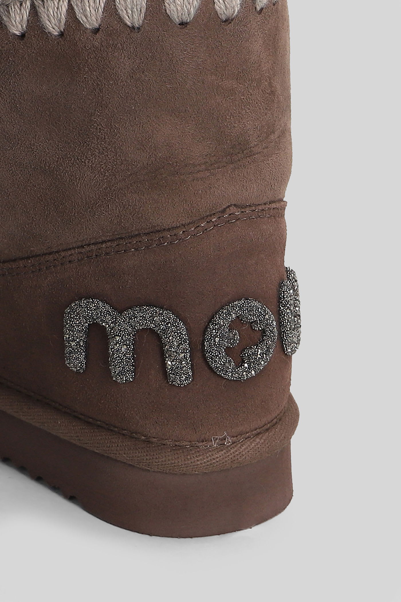 Mou Eskimo 18 Low Heels Ankle Boots In Brown Suede In Burgundy