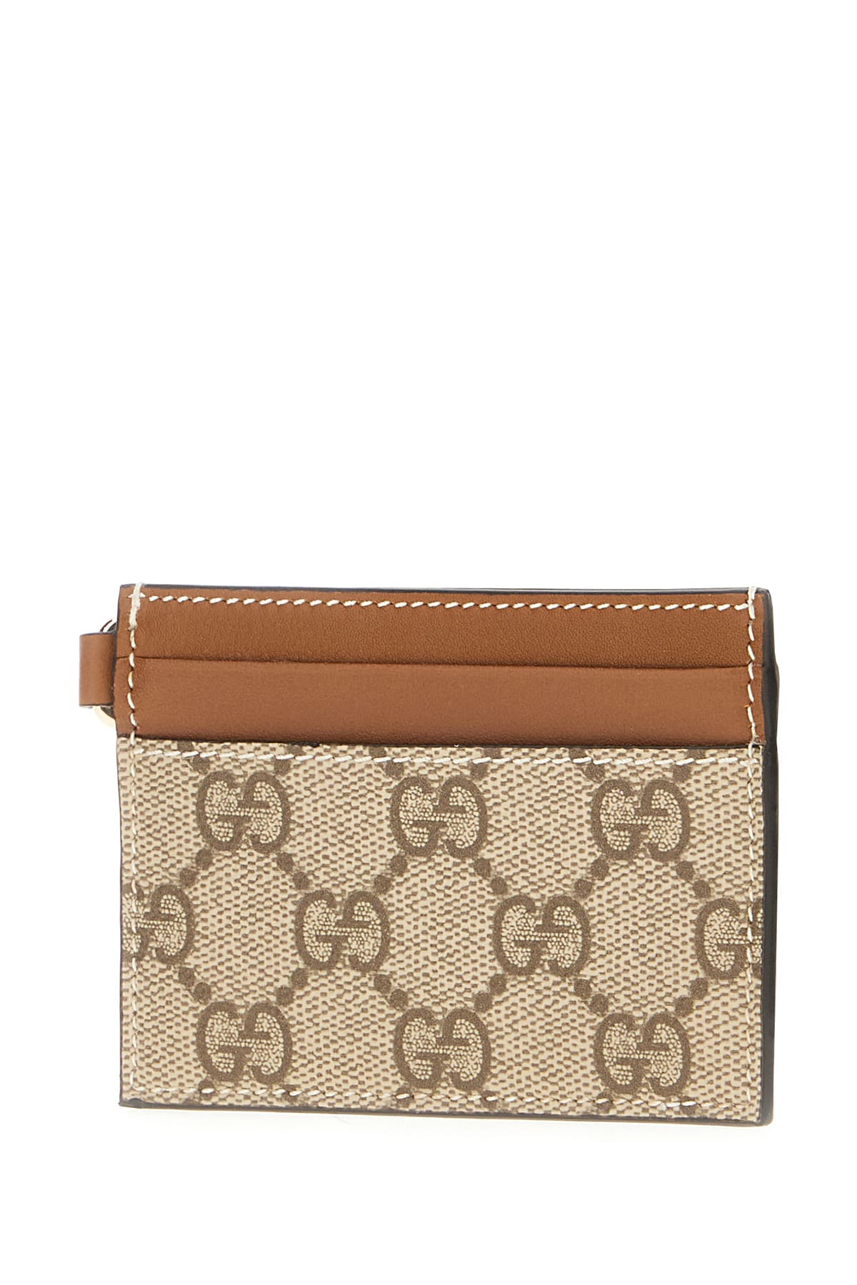Gucci Leather And Gg Supreme Fabric Card Holder In Ebony Sundial