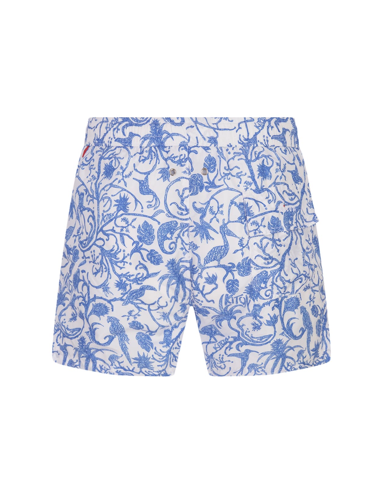 Shop Kiton White Swim Shorts With Blue Fantasy Print