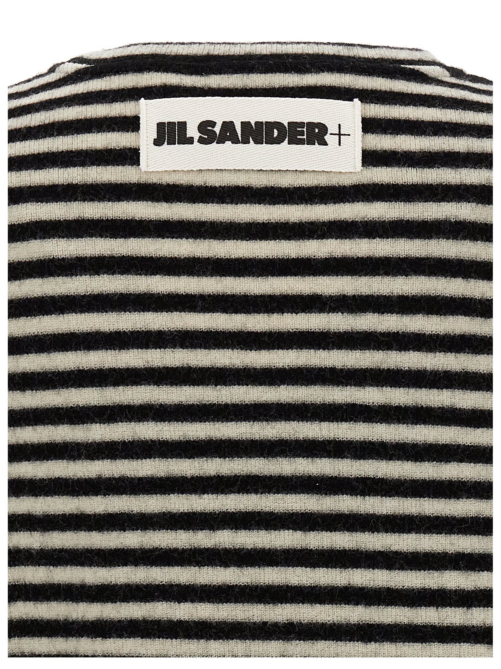 Jil Sander Boiled Striped Wool Compact Jersey In White/black