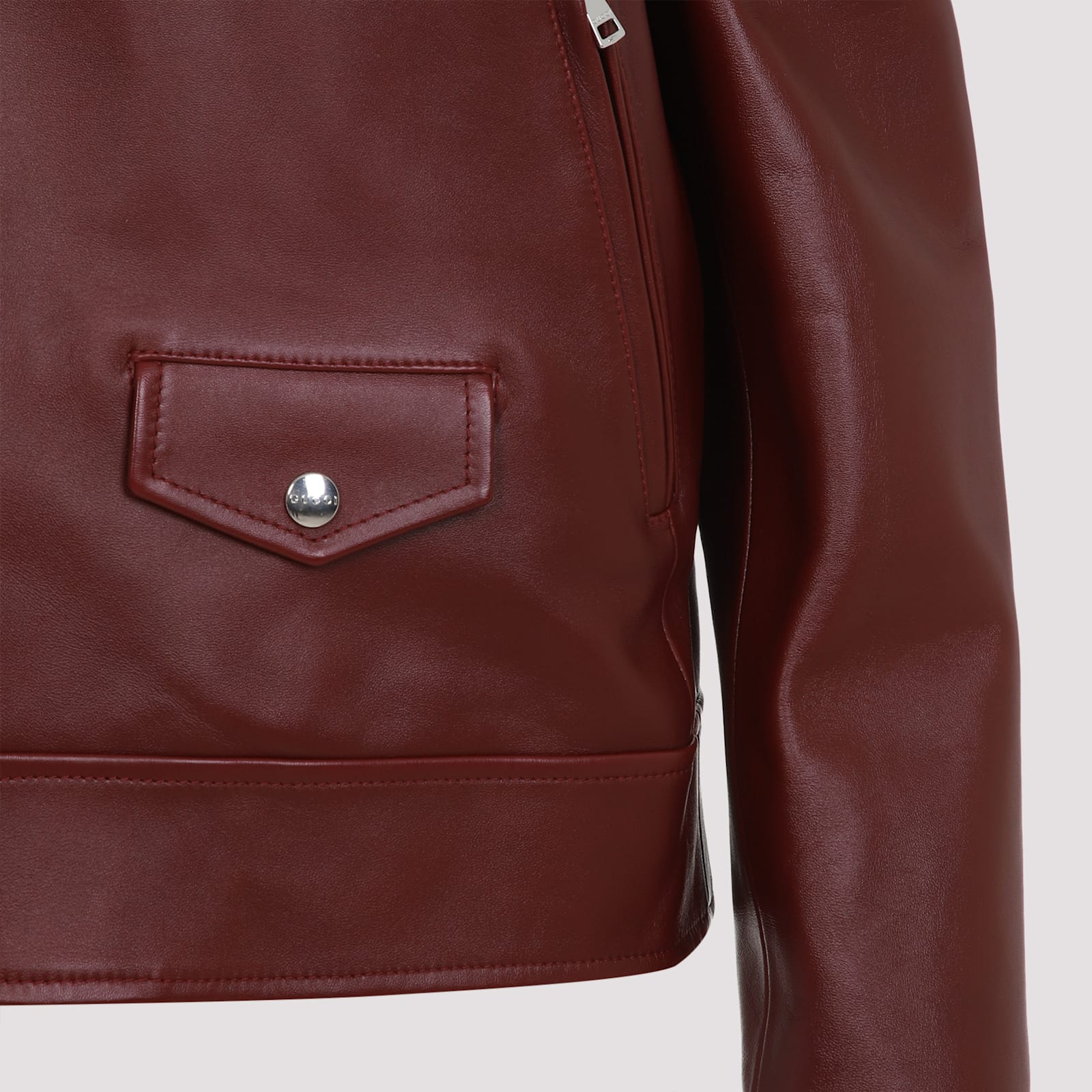 Gucci Biker Leather Jacket In Burgundy