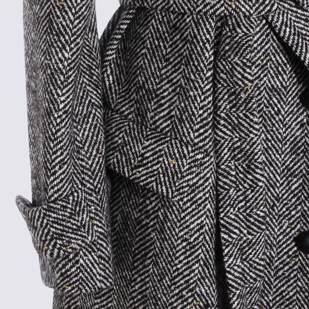 Tagliatore Long Herringbone Coat Belted Waist In Gray