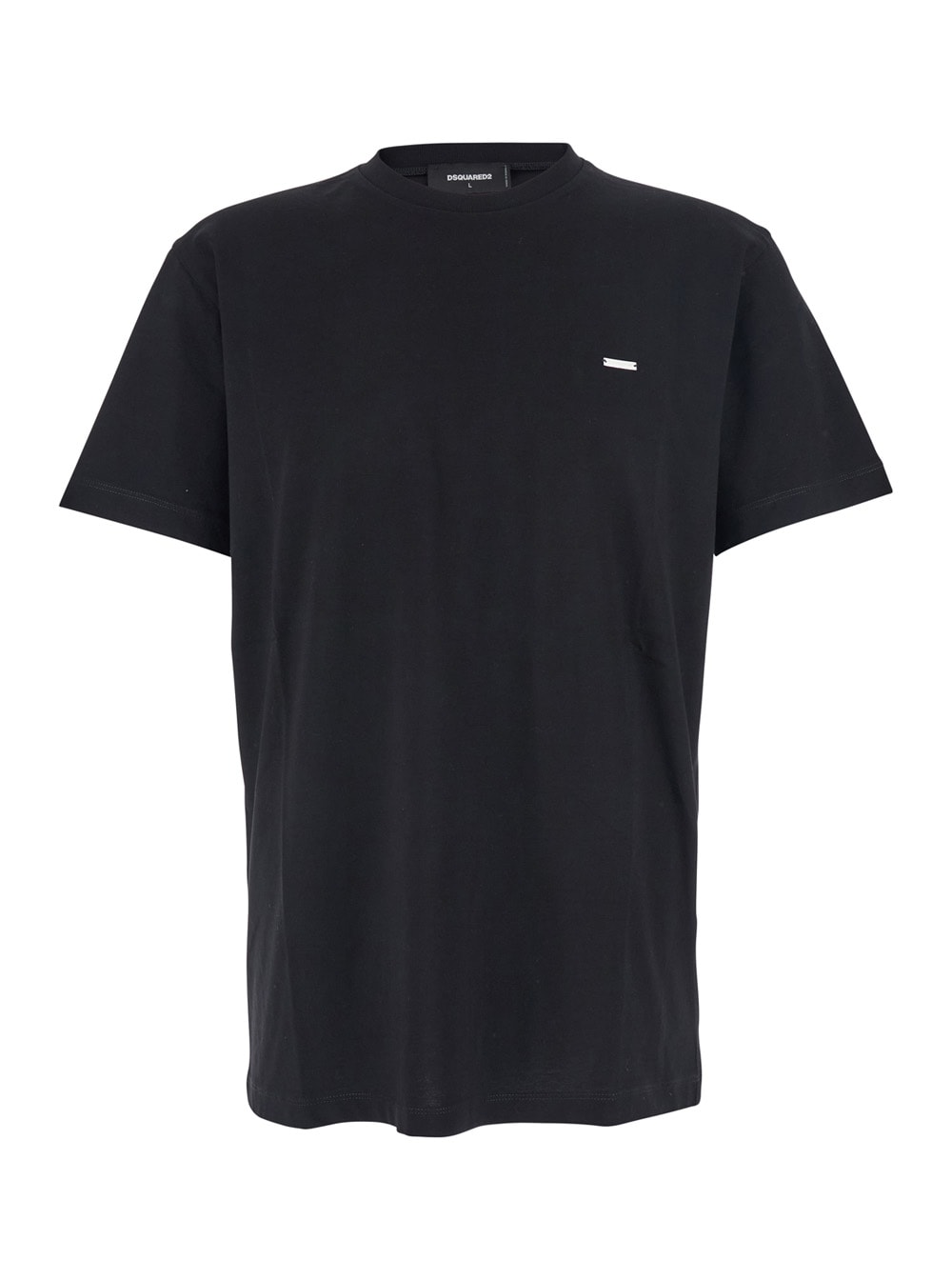 Dsquared2 Black Crewneck T-shirt With Patch Logo On The Front In Cotton Man In Black