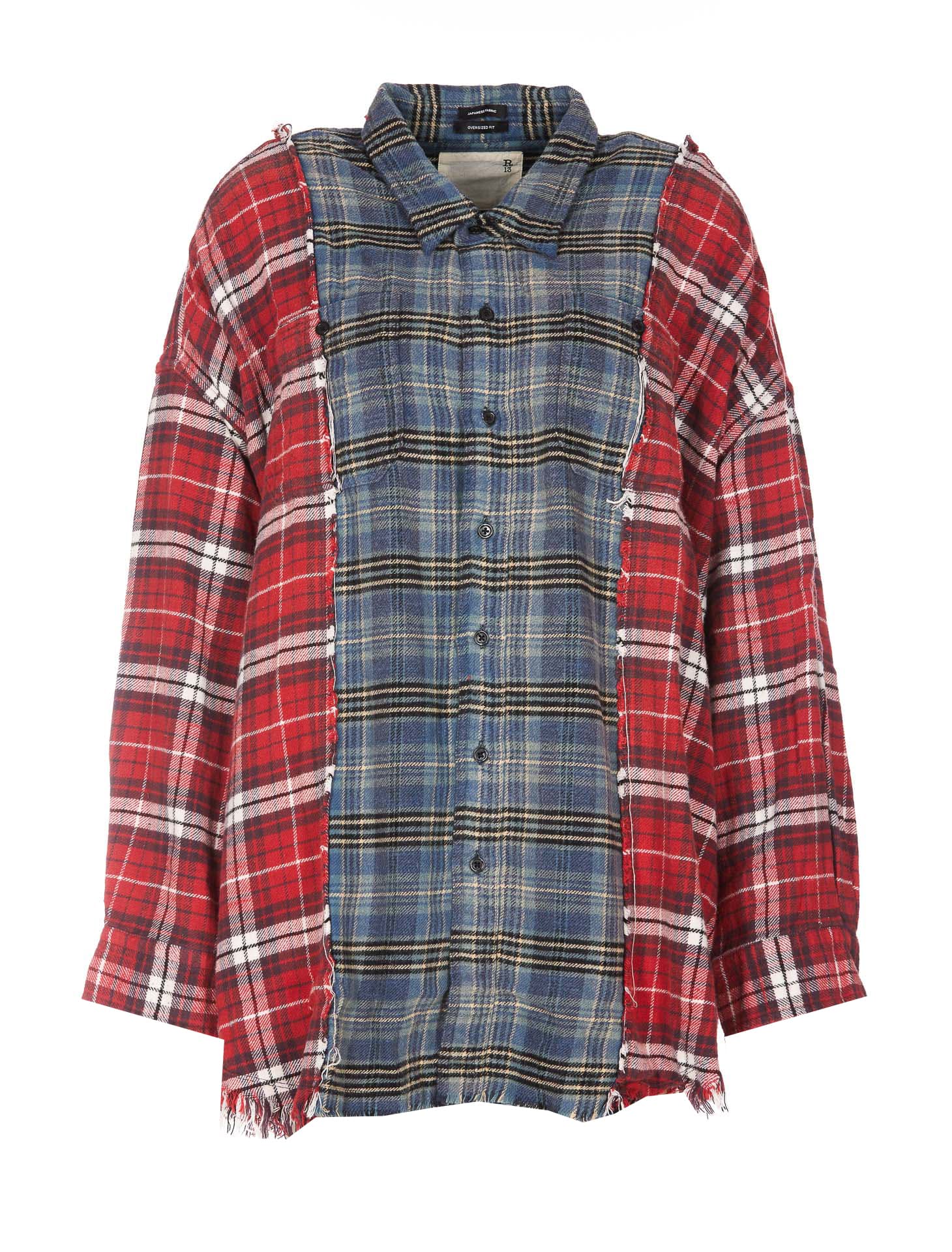 R13 Patchwork Plaid Cotton Flannel Work Shirt In Red