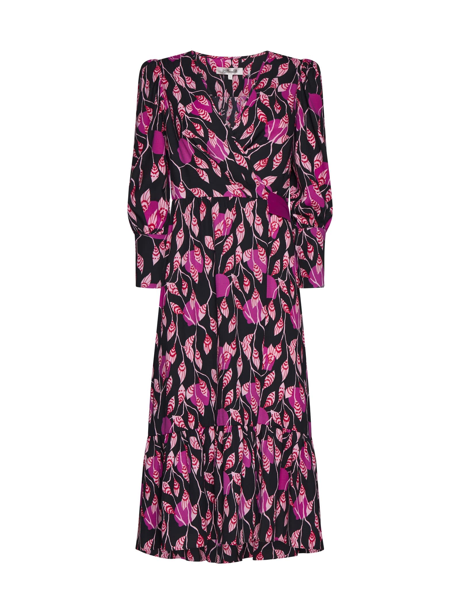Shop Diane Von Furstenberg Dress In Lantern Leaves Posion Pk Lg