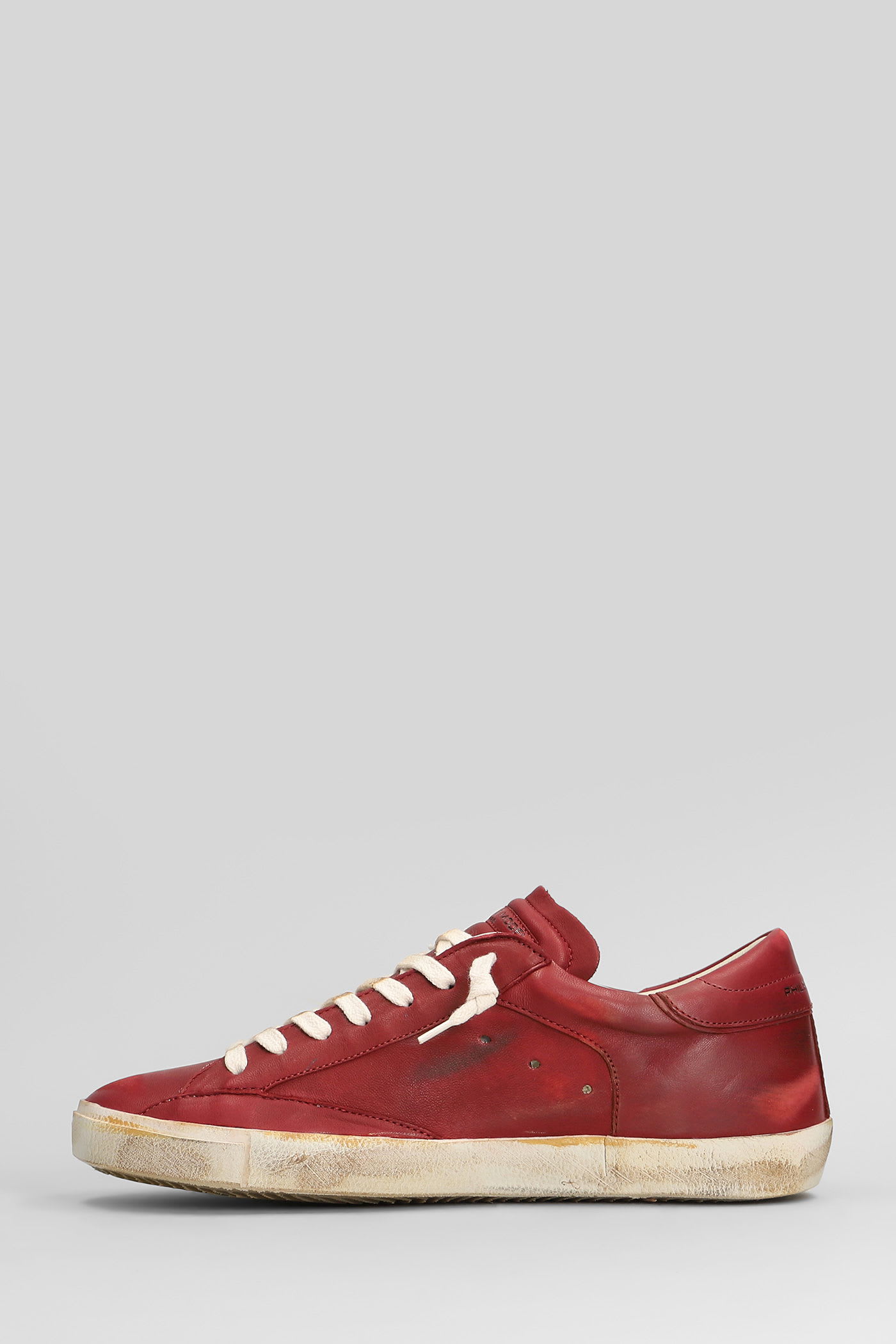 Philippe Model Prsx Low Sneakers In Bordeaux Leather In Burgundy