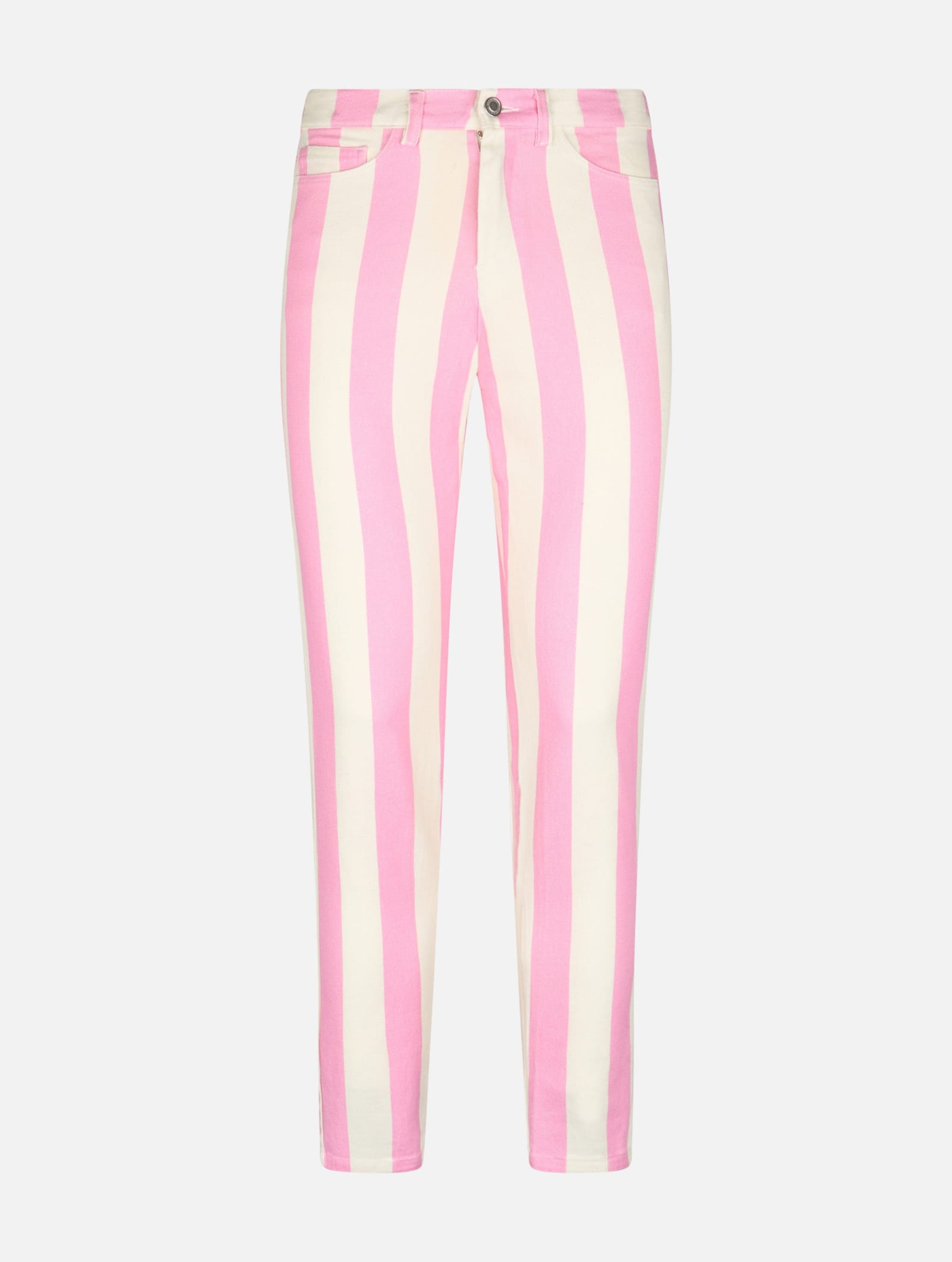Shop Mc2 Saint Barth Woman Pink Striped Print Denim Belleville