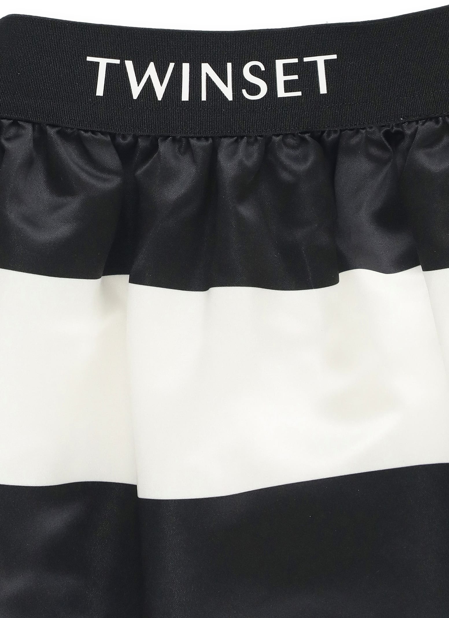Shop Twinset Satin Striped Skirt In Black
