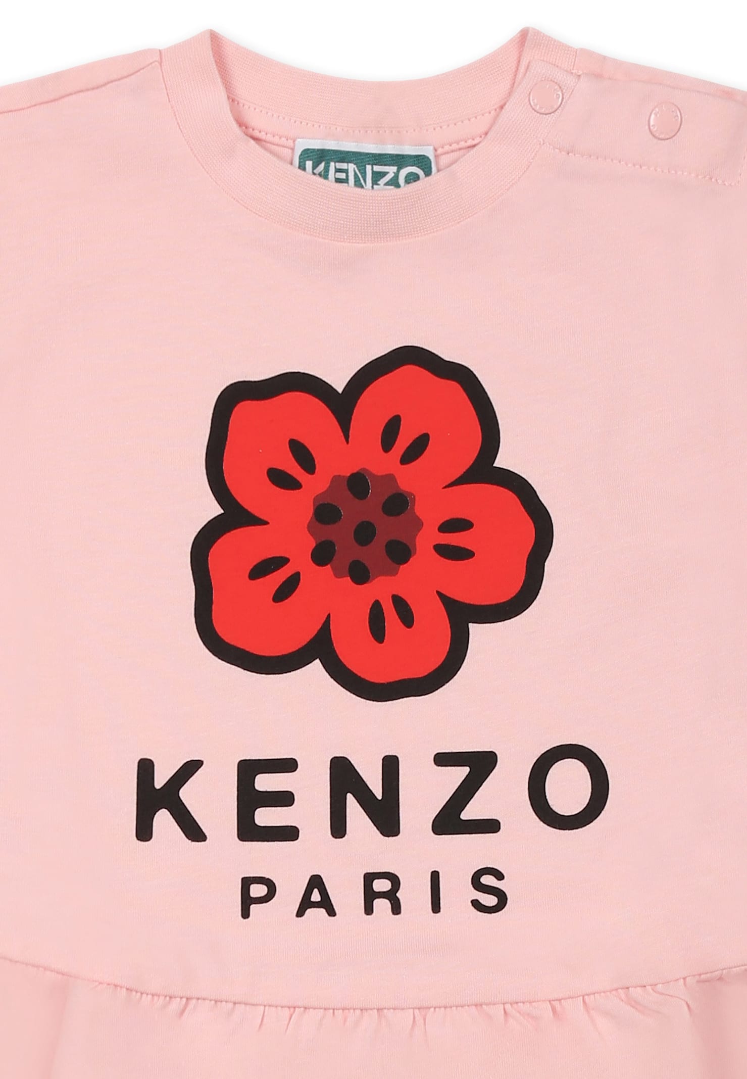 Kenzo Pink Dress For Baby Girl Wih Boke Flower In Pink
