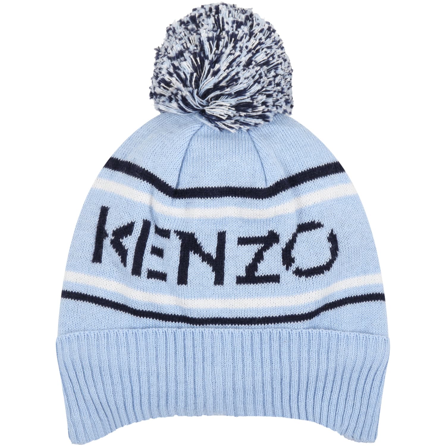 Kenzo Kids Light Blue Hat For Baby Boy With Logo