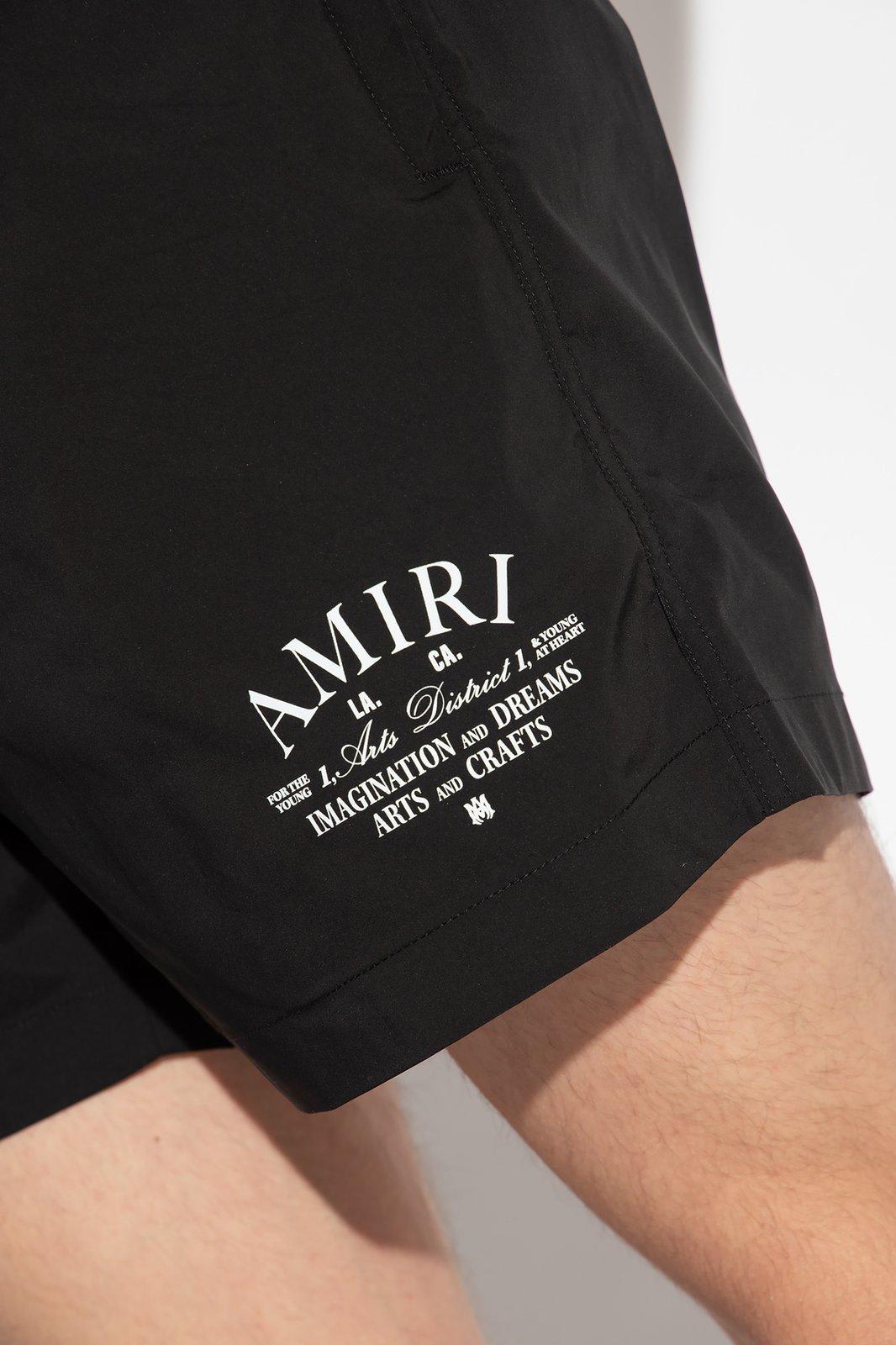Shop Amiri Logo Printed Drawstring Swim Shorts In Black