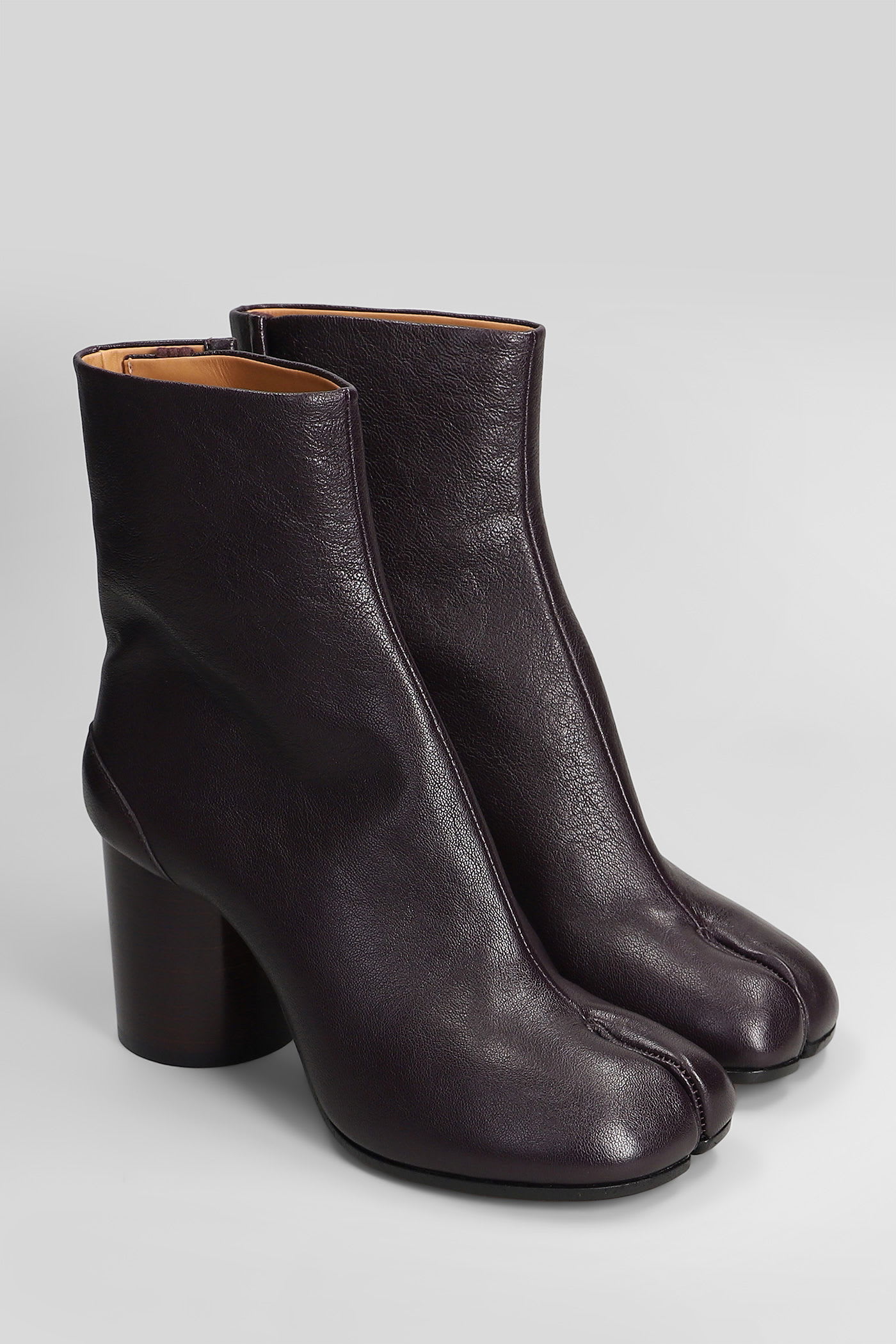 Maison Margiela Tabi High Heels Ankle Boots In Brown Leather In Brown