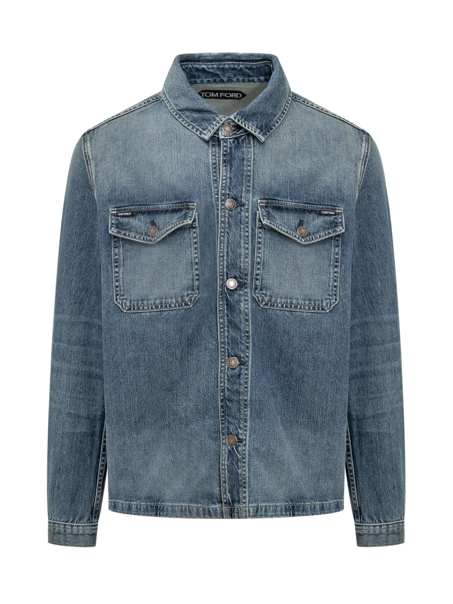Shop Tom Ford Denim Jacket In Vintage Pale Blue