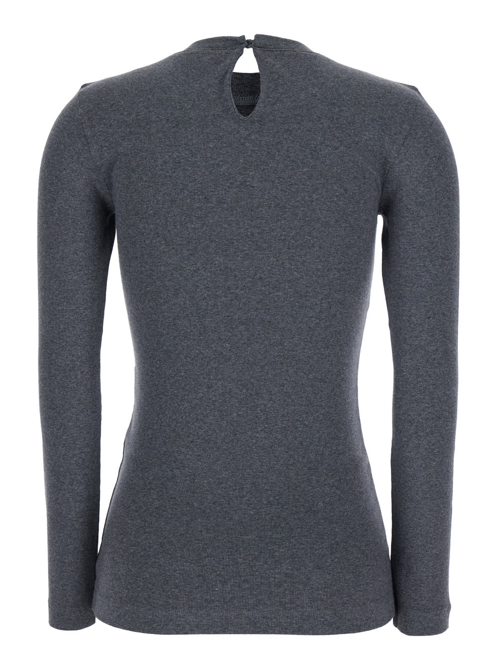 Brunello Cucinelli Grey Crewneck T-shirt With Monil Detail On The Collar And Rear Cut-out In Cotton Stretch Woman