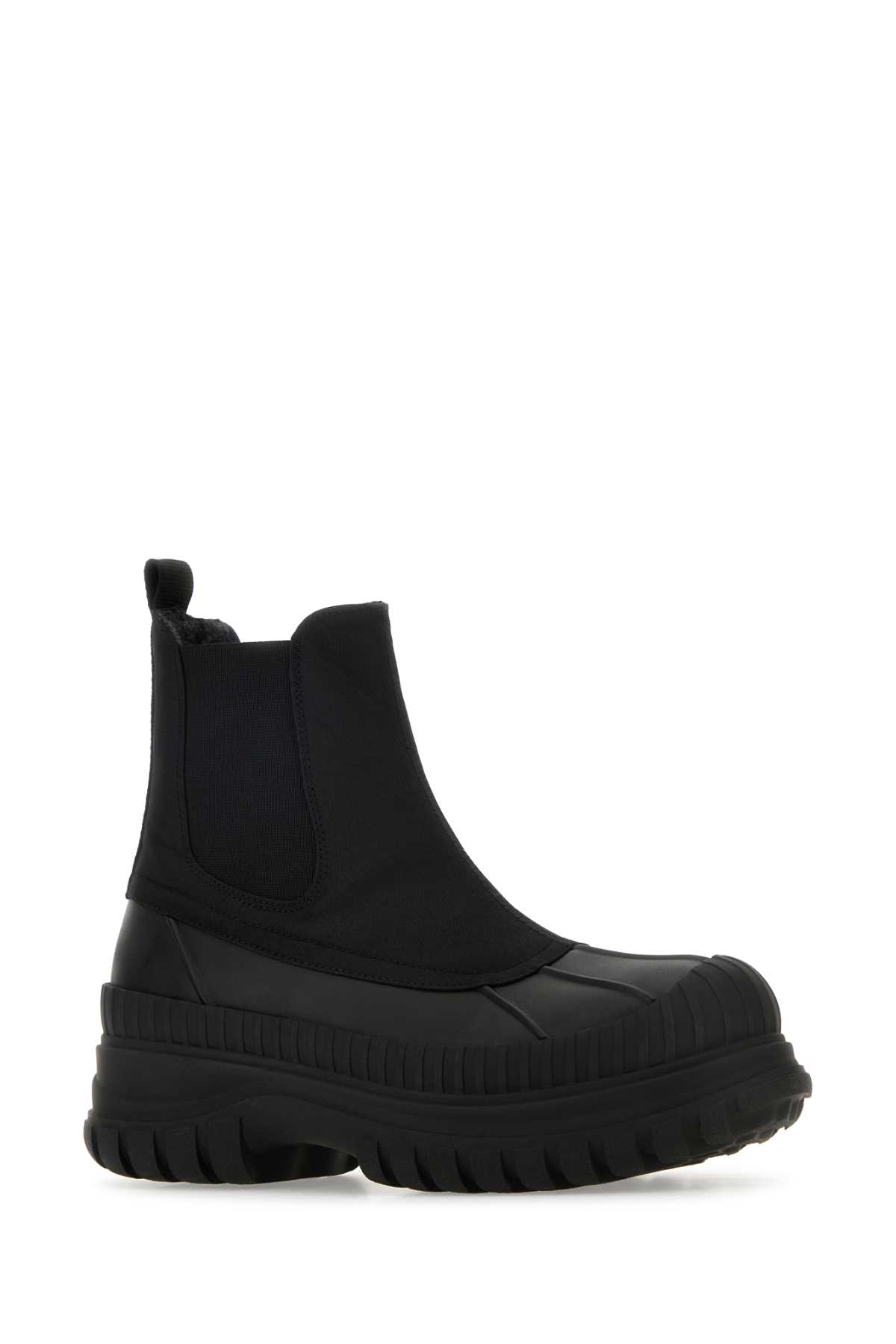 Shop Ganni Black Fabric And Rubber Chelsea Ankle Boots