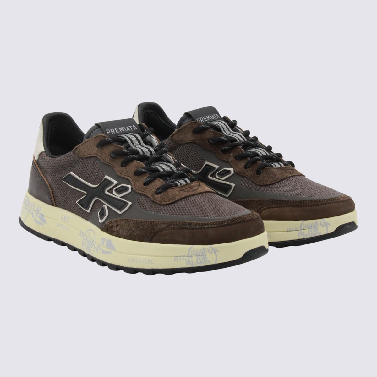 Premiata Stylish Sneakers With Contrast Sole And Padded Collar In Brown