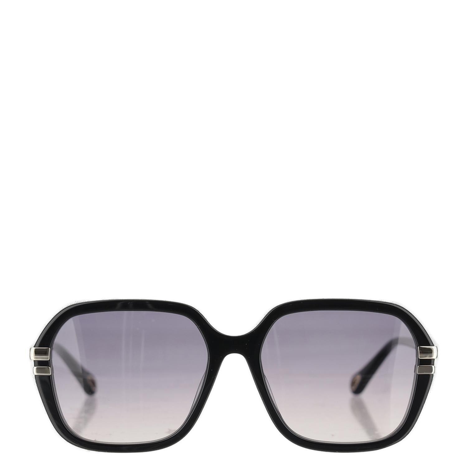 Shop Chloé Rectangle Frame Sunglasses In Black/grey