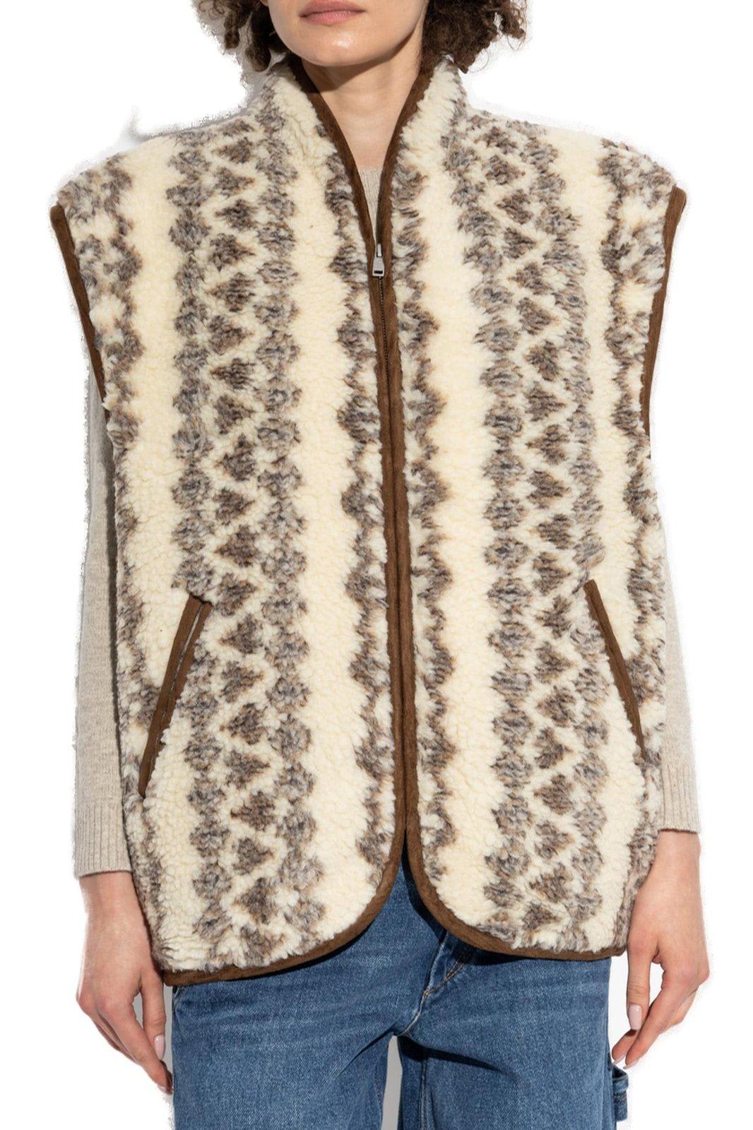 Shop Marant Etoile Patterned Intarsia-knit Vest In Beige