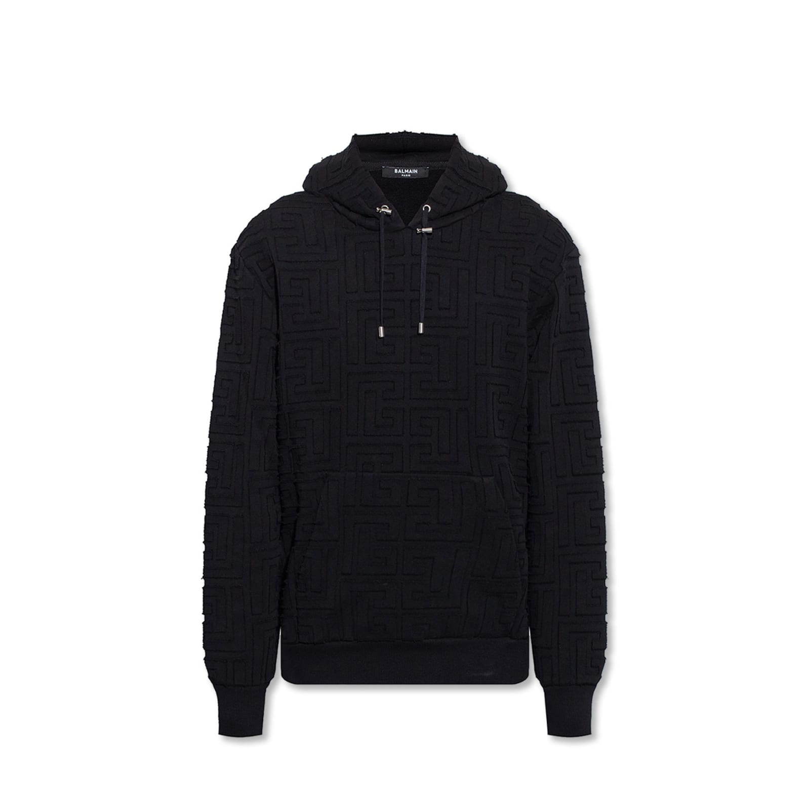 Balmain Monogrammed Hooded Sweatshirt In Black