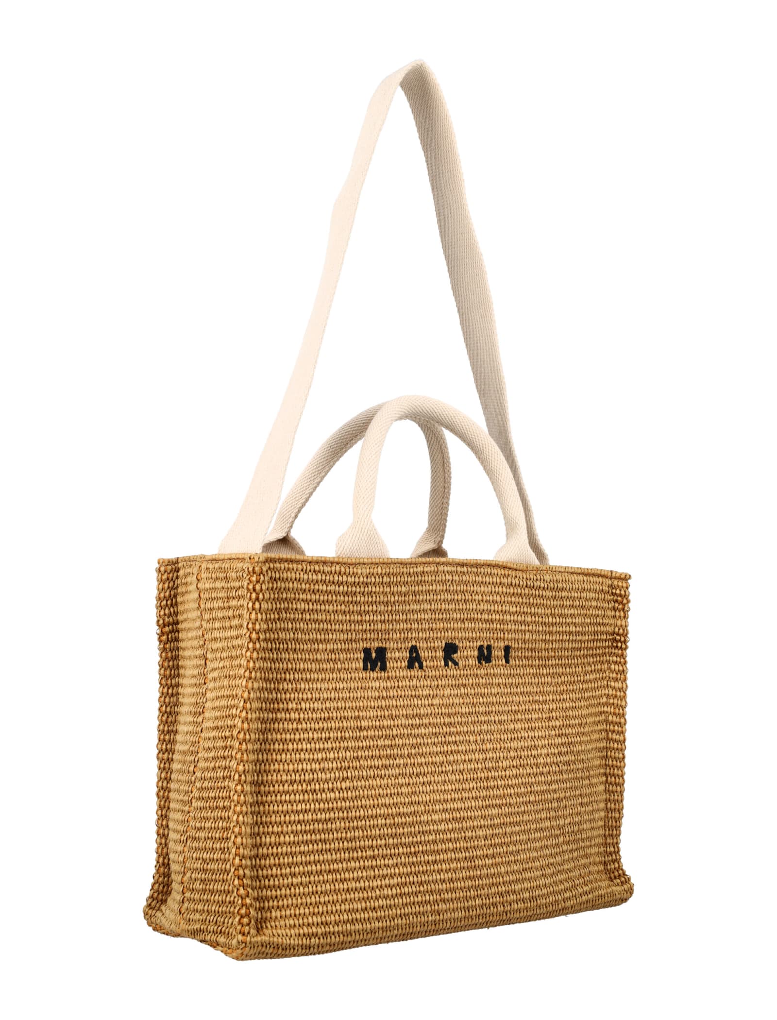 Shop Marni Small Raffia Tote Bag In Raw Sienna/natural