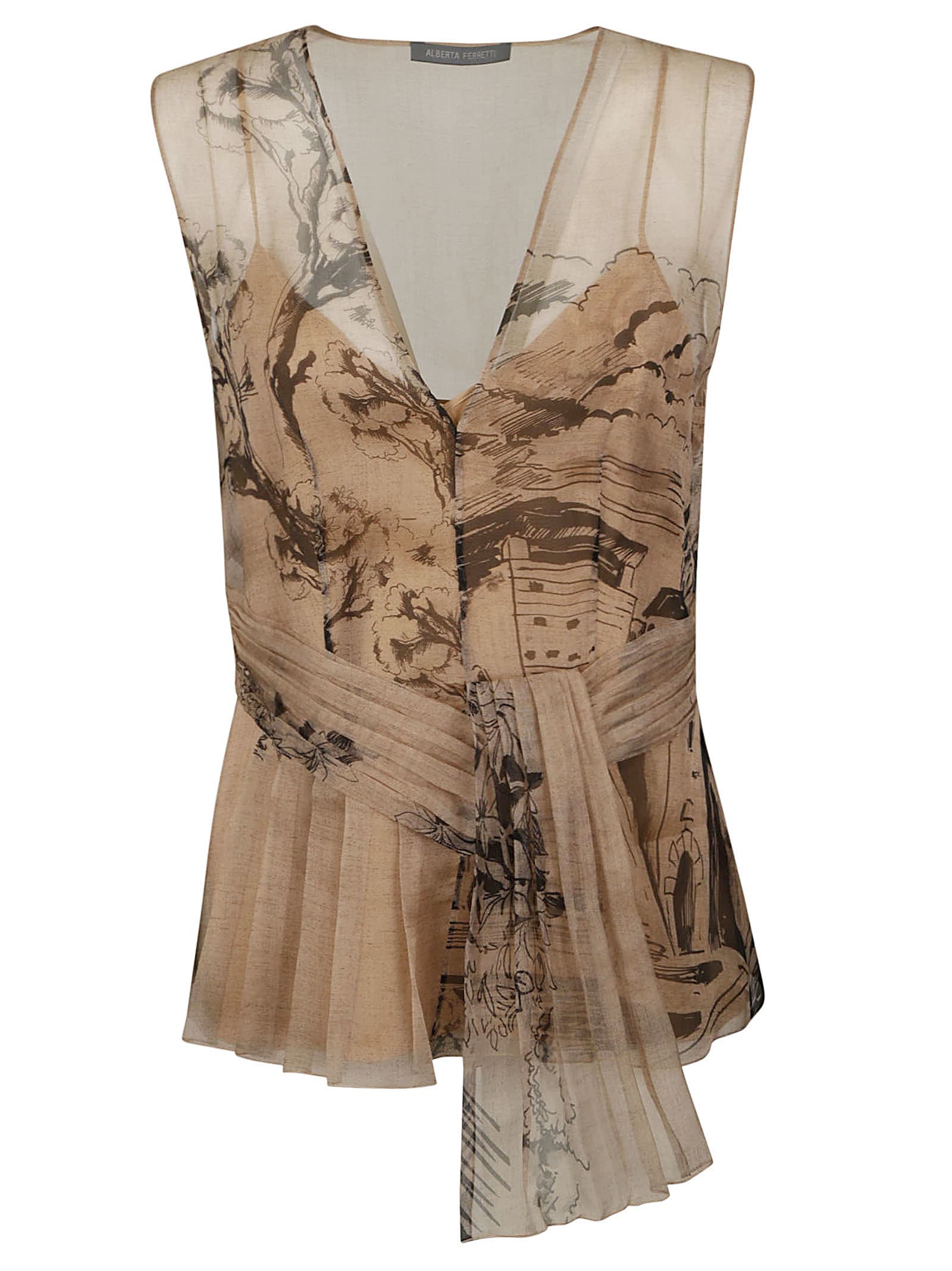 Shop Alberta Ferretti Printed Sleeveless Top In Beige/fantasia
