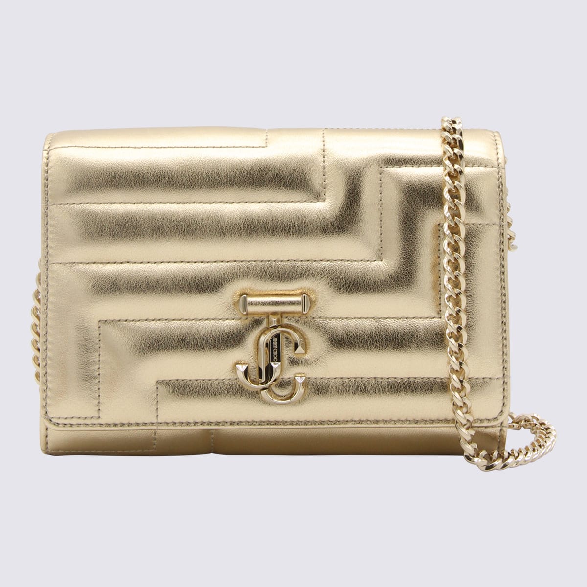 Shop Jimmy Choo Gold Metal Leather Avenue Clutch Crossbody Bag In 008937