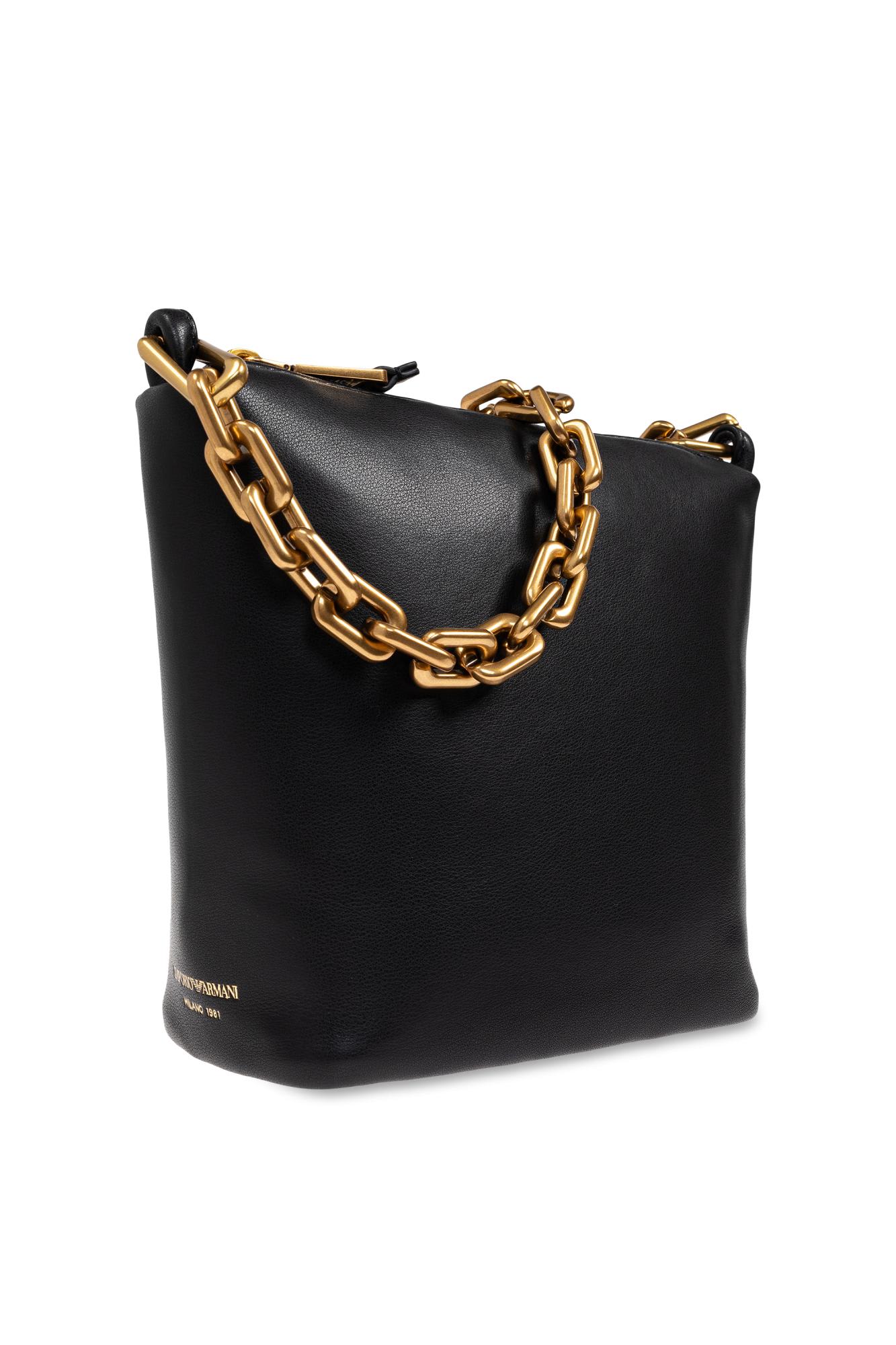 Emporio Armani Leather Small Hobo Bag With Chain In Black