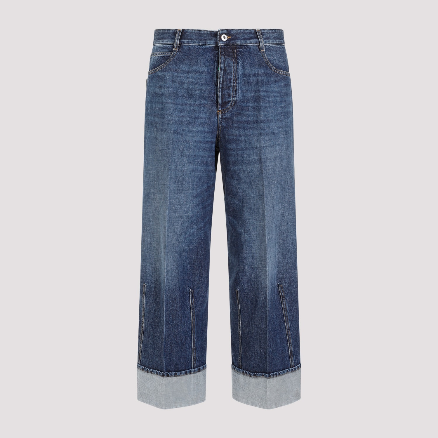 Shop Bottega Veneta Cotton Denim Pants In Mid Blue