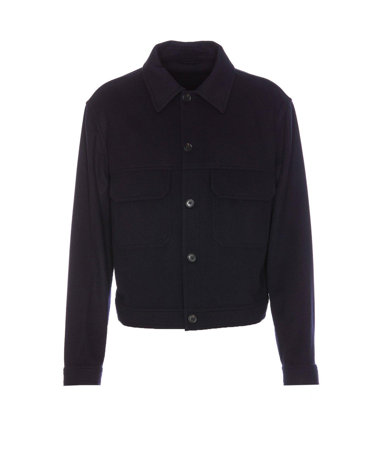 Shop Hogan Long-sleeved Button-up Shirt Jacket In Blu Royale