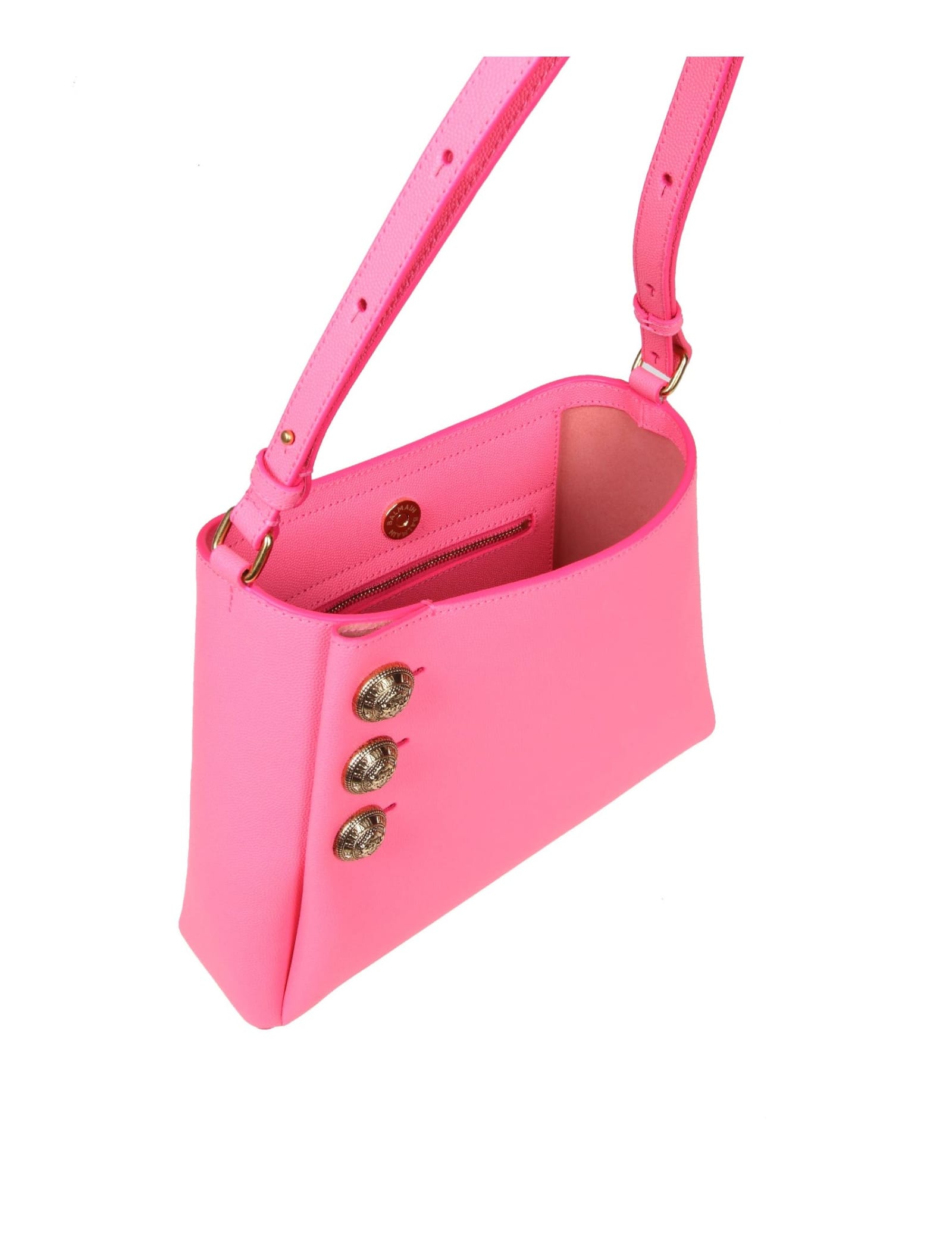 Shop Balmain Emblem Shoulder Bag In Pink Leather In Rosa Big Buble