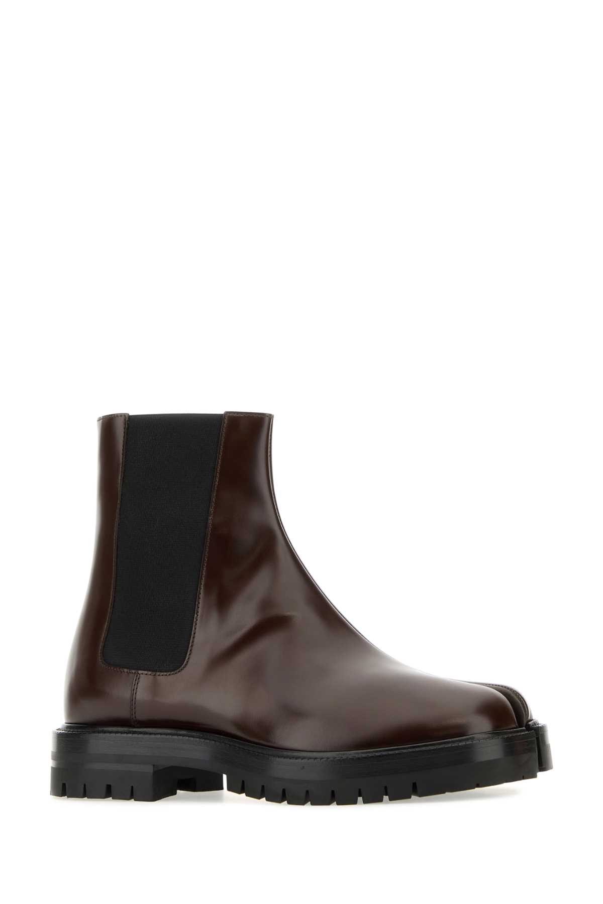 Shop Maison Margiela Burgundy Leather Tabi County Chelsea Ankle Boots In Chicbrown