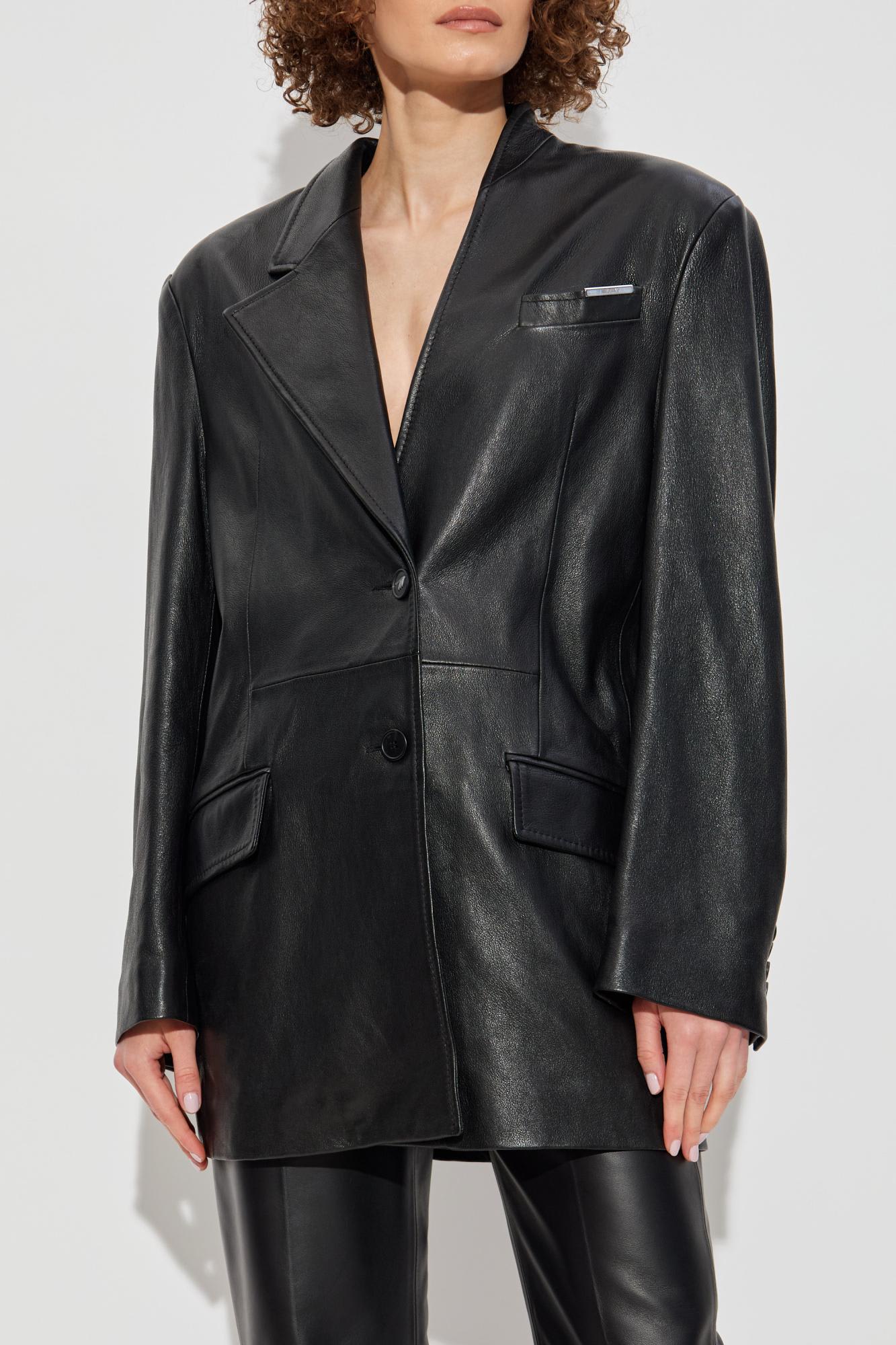 Attico Tailored Black Lambskin Blazer With Notched Lapels In Black